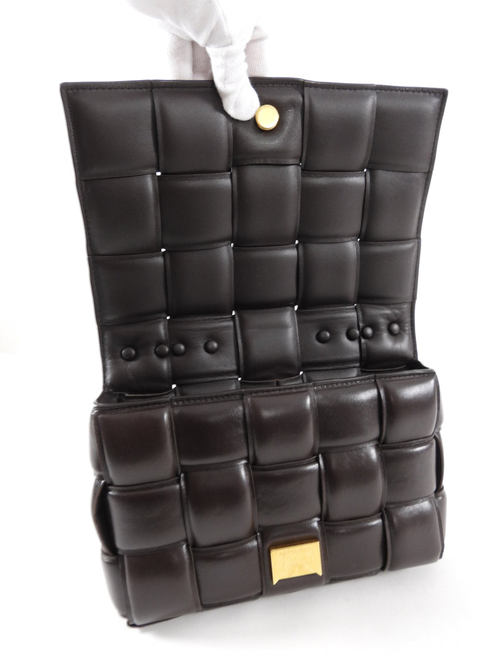 Bottega Veneta Padded Casette Chain Dark Brown Leather Bag