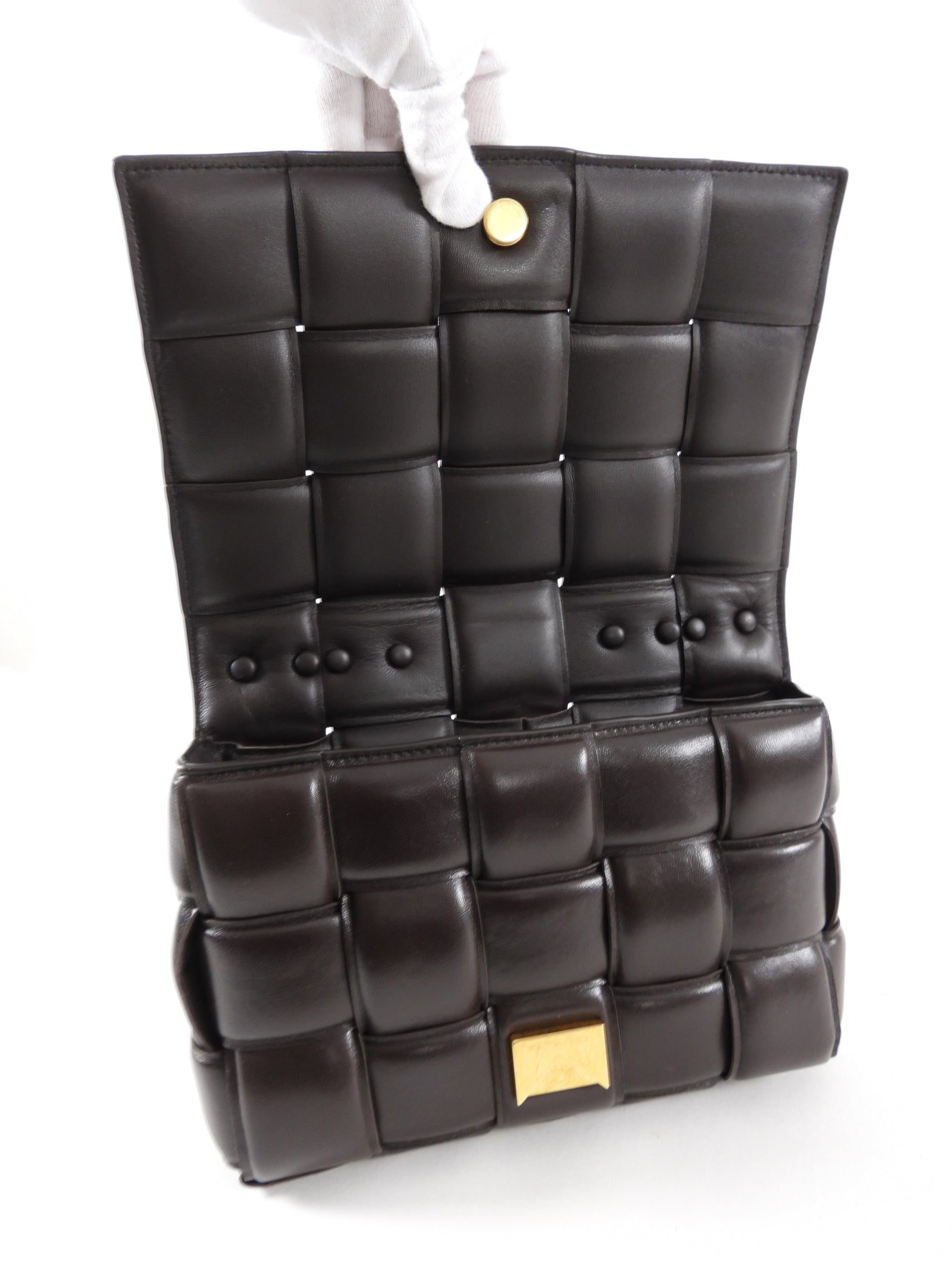 Bottega Veneta Padded Casette Chain Dark Brown Leather Bag