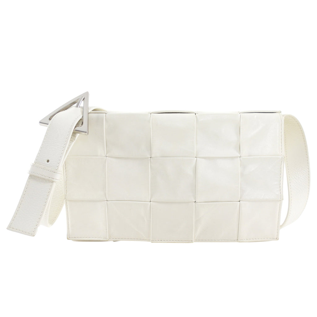 Bottega Veneta White Intrecciato Leather Casette Bag