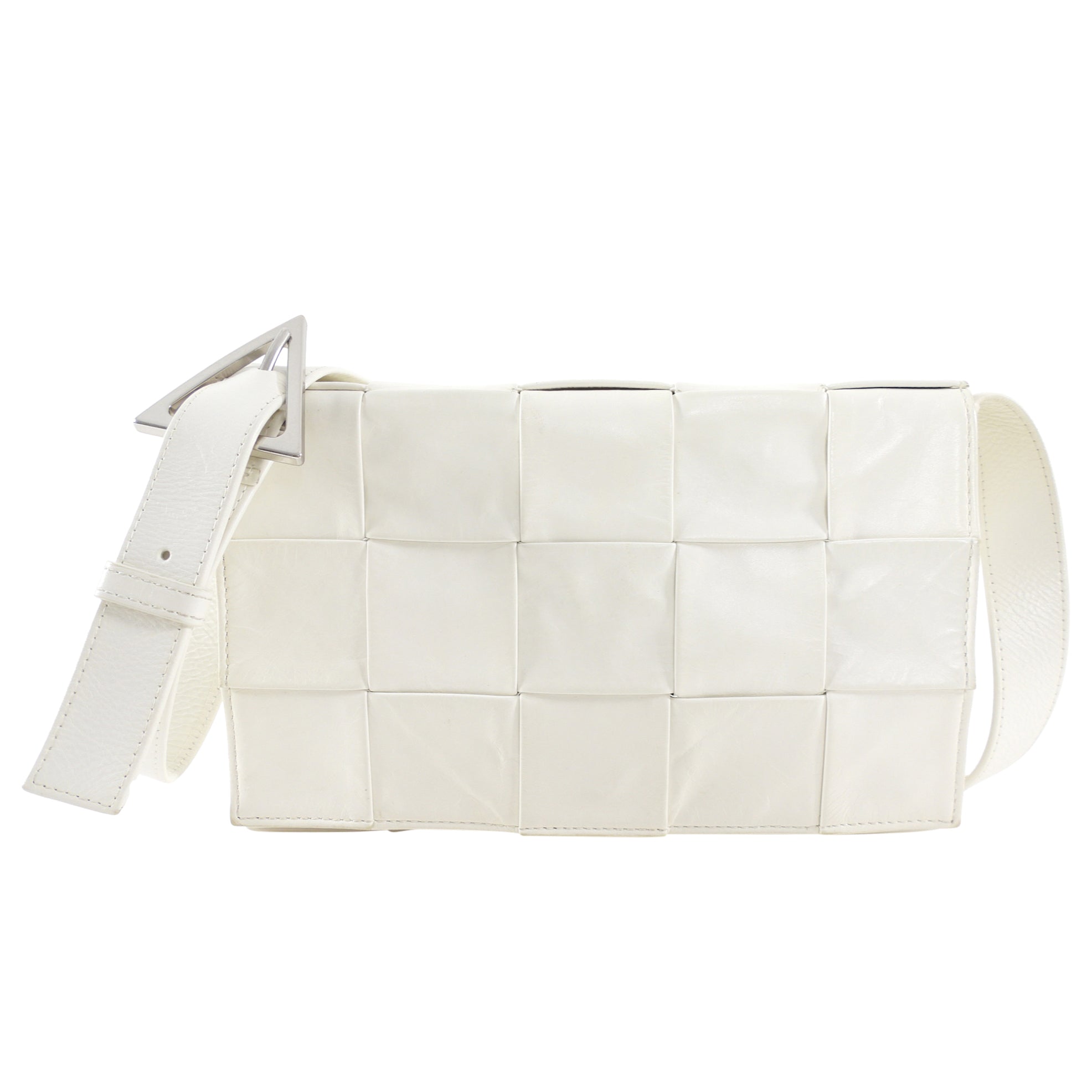 Bottega Veneta White Intrecciato Leather Casette Bag