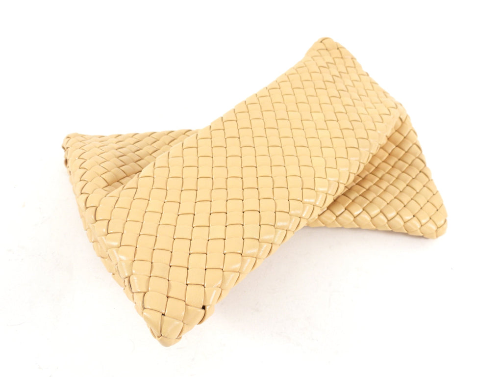 Bottega Veneta Almond Intrecciato Leather Criss Cross Clutch Bag