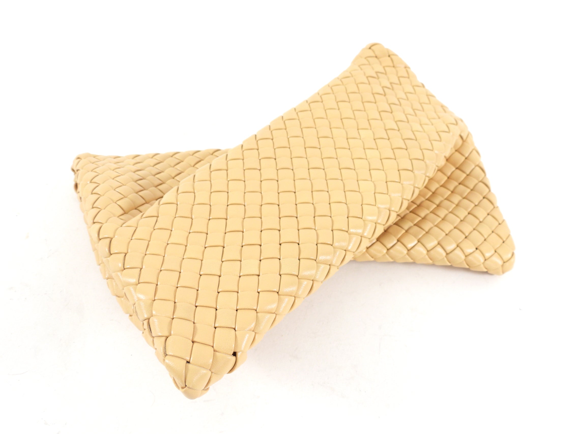 Bottega Veneta Almond Intrecciato Leather Criss Cross Clutch Bag