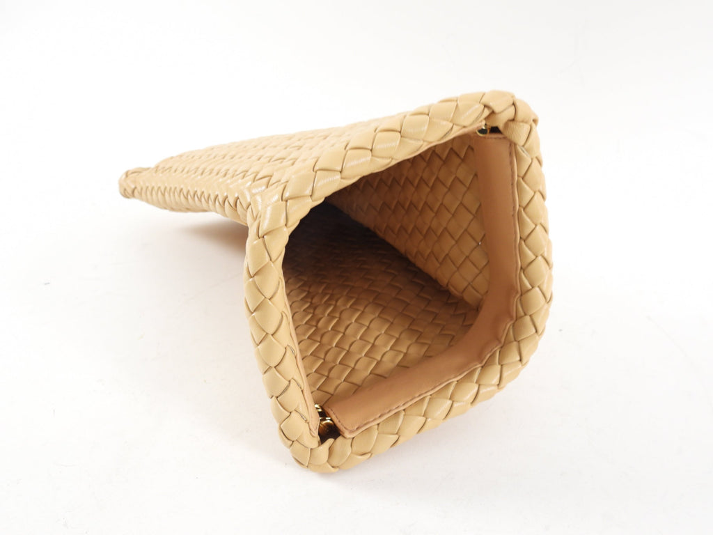 Bottega Veneta Almond Intrecciato Leather Criss Cross Clutch Bag