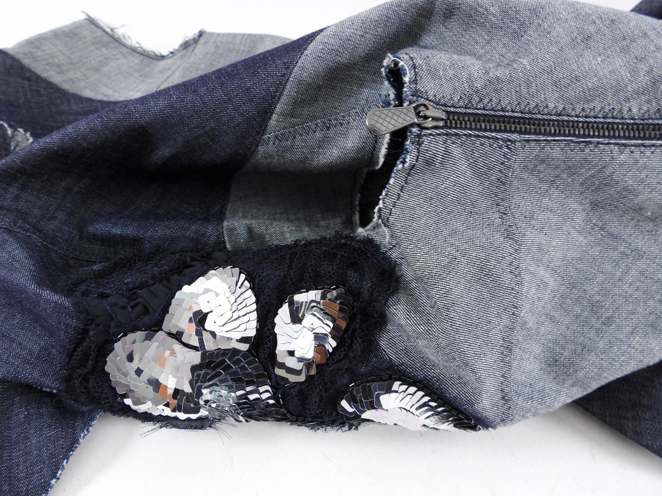 Bottega Veneta Denim Panel Asymmetrical Sequin Embellished Dress - IT40 / S