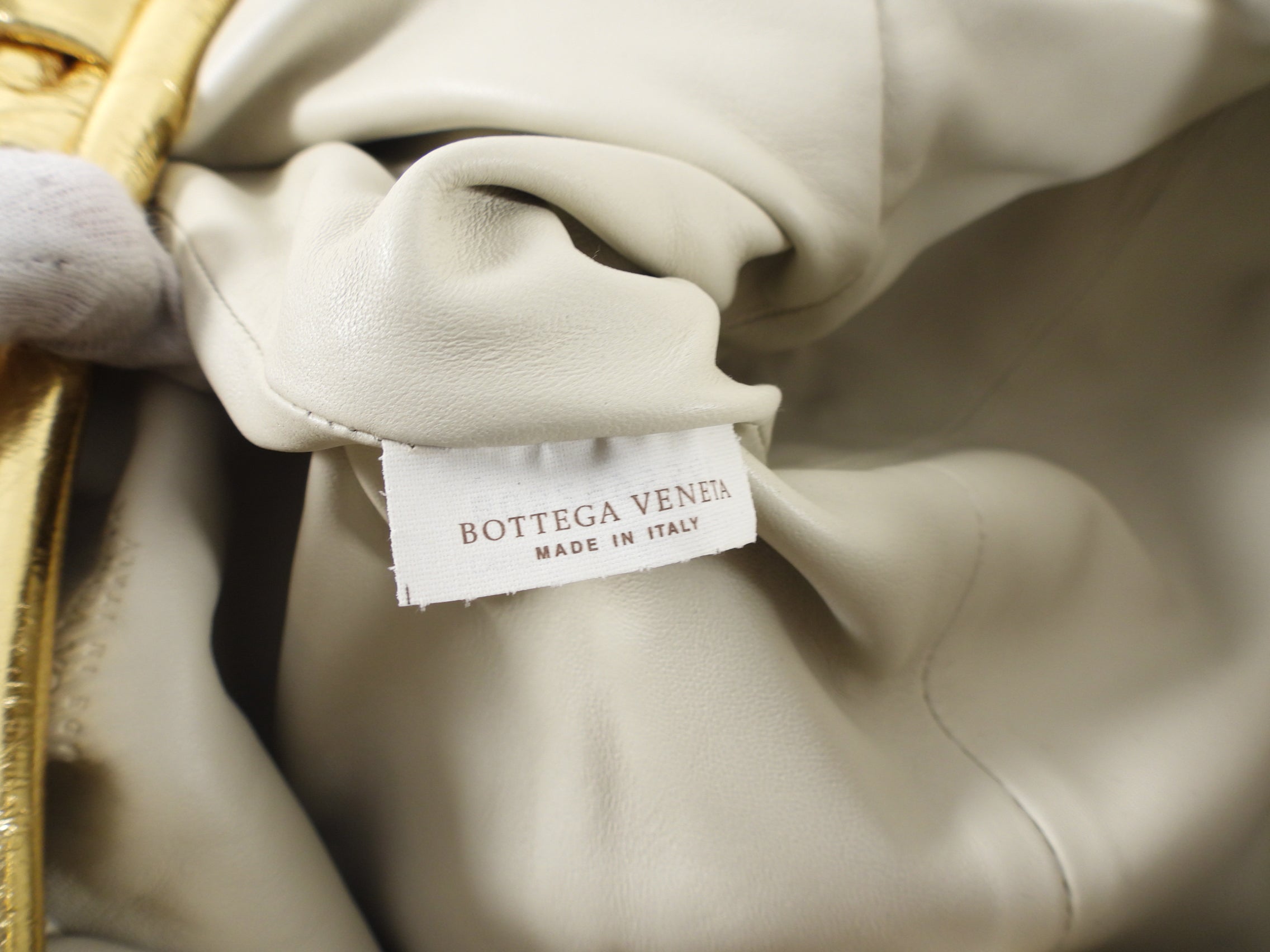Bottega Veneta Gold Metallic Wrinkle Large Leather The Pouch Bag