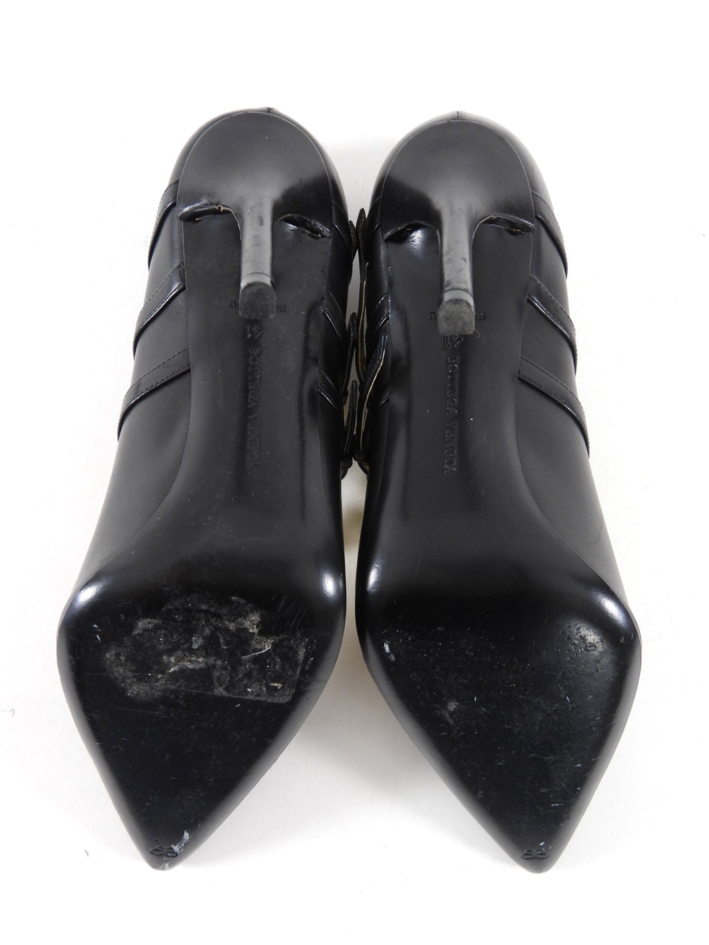 Bottega Veneta Black Leather Strappy Pointed Pumps - 41