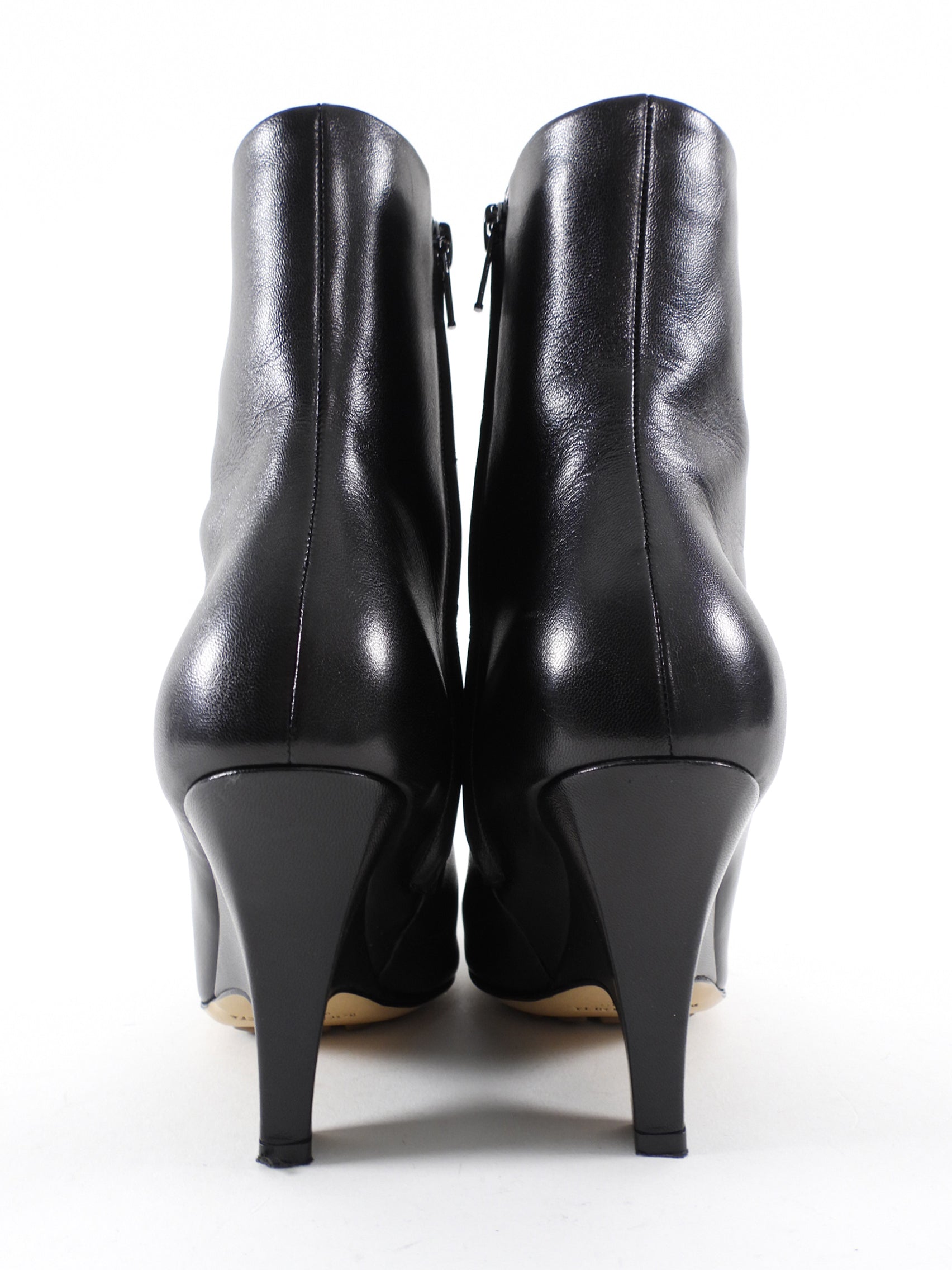 Bottega Veneta Black Leather Wedge Heel Ankle Boots - 37