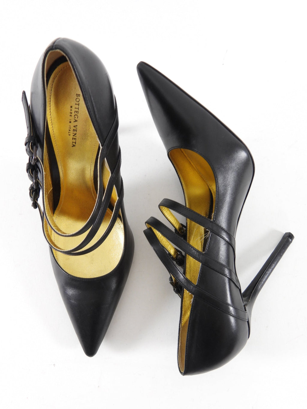 Bottega Veneta Black Leather Strappy Pointed Pumps - 41
