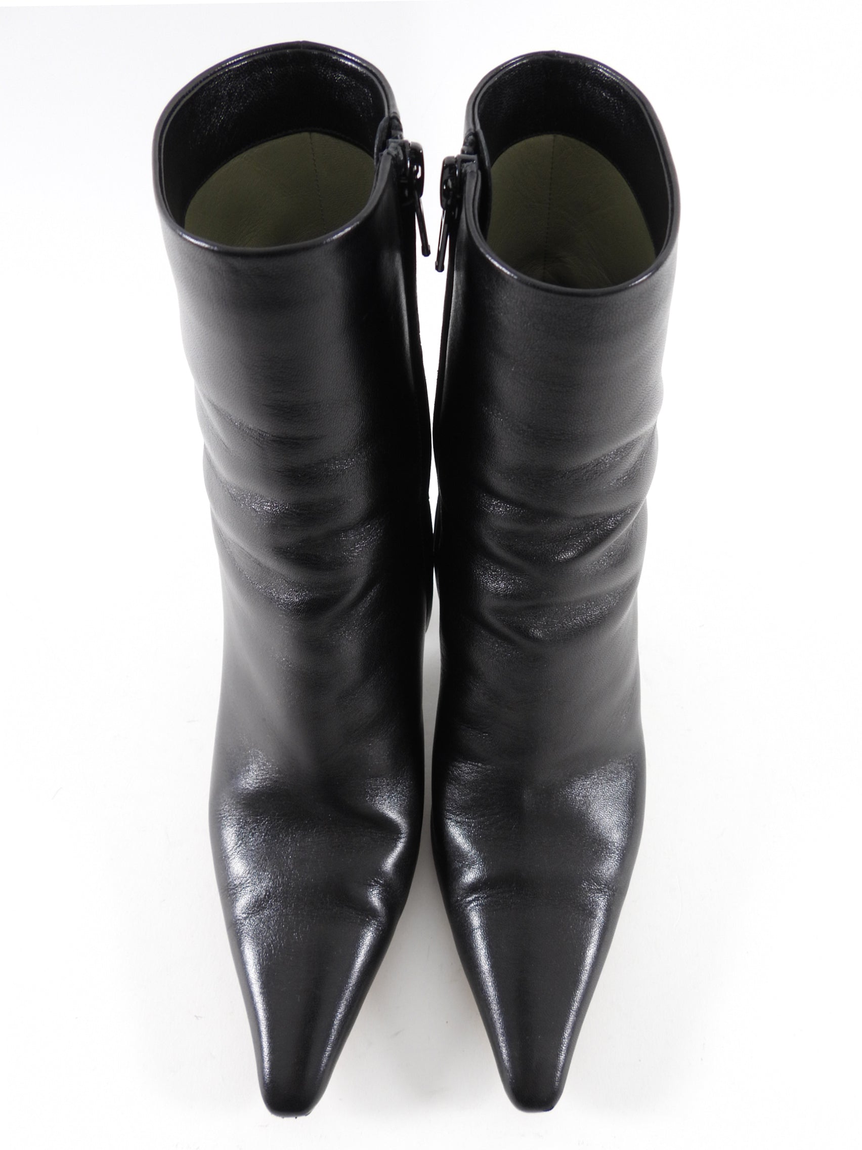 Bottega Veneta Black Leather Wedge Heel Ankle Boots - 37