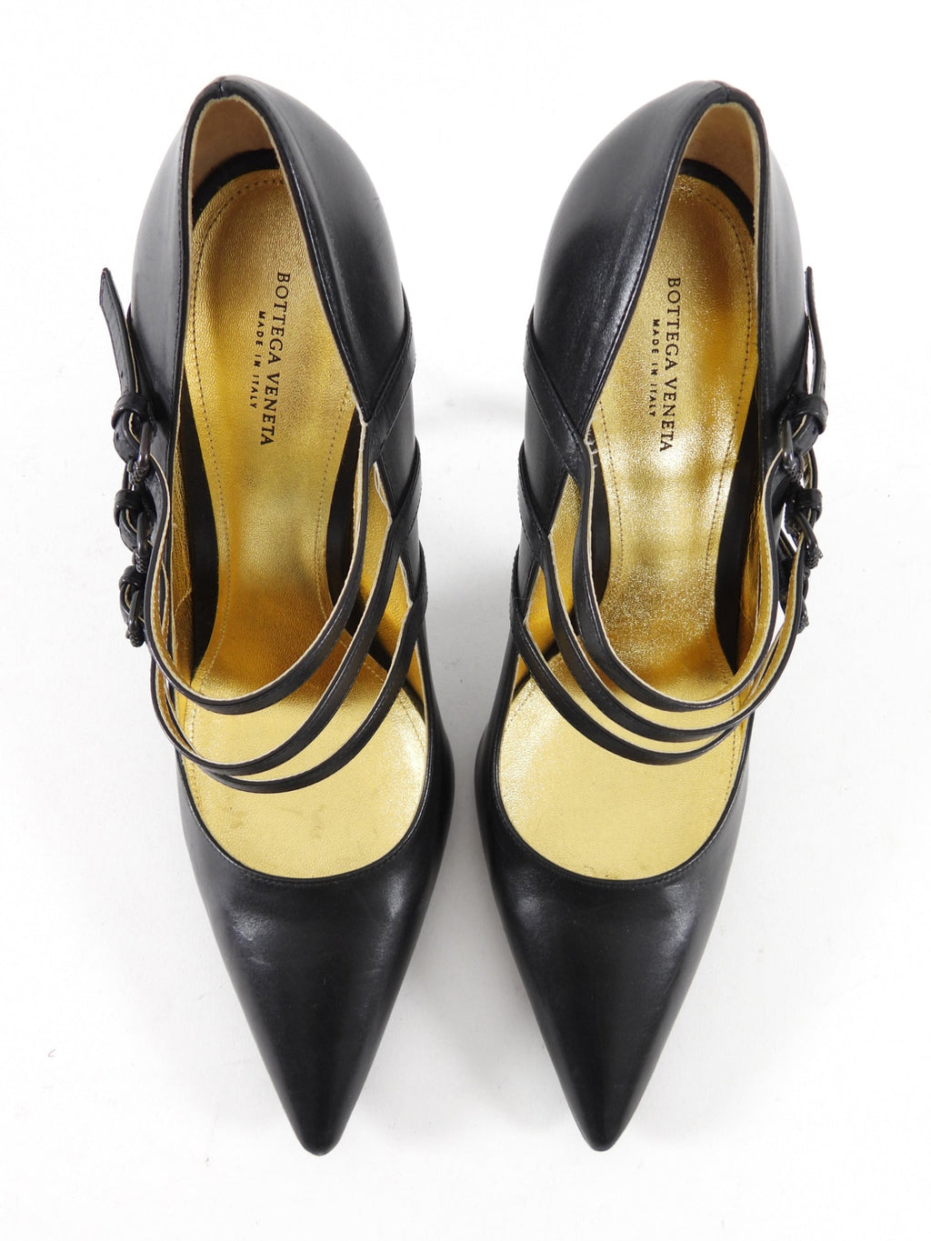 Bottega Veneta Black Leather Strappy Pointed Pumps - 41