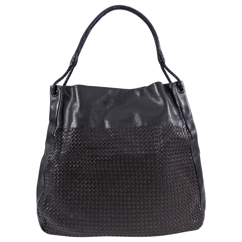 Bottega Veneta Large Black and Brown Woven Leather Hobo Bag