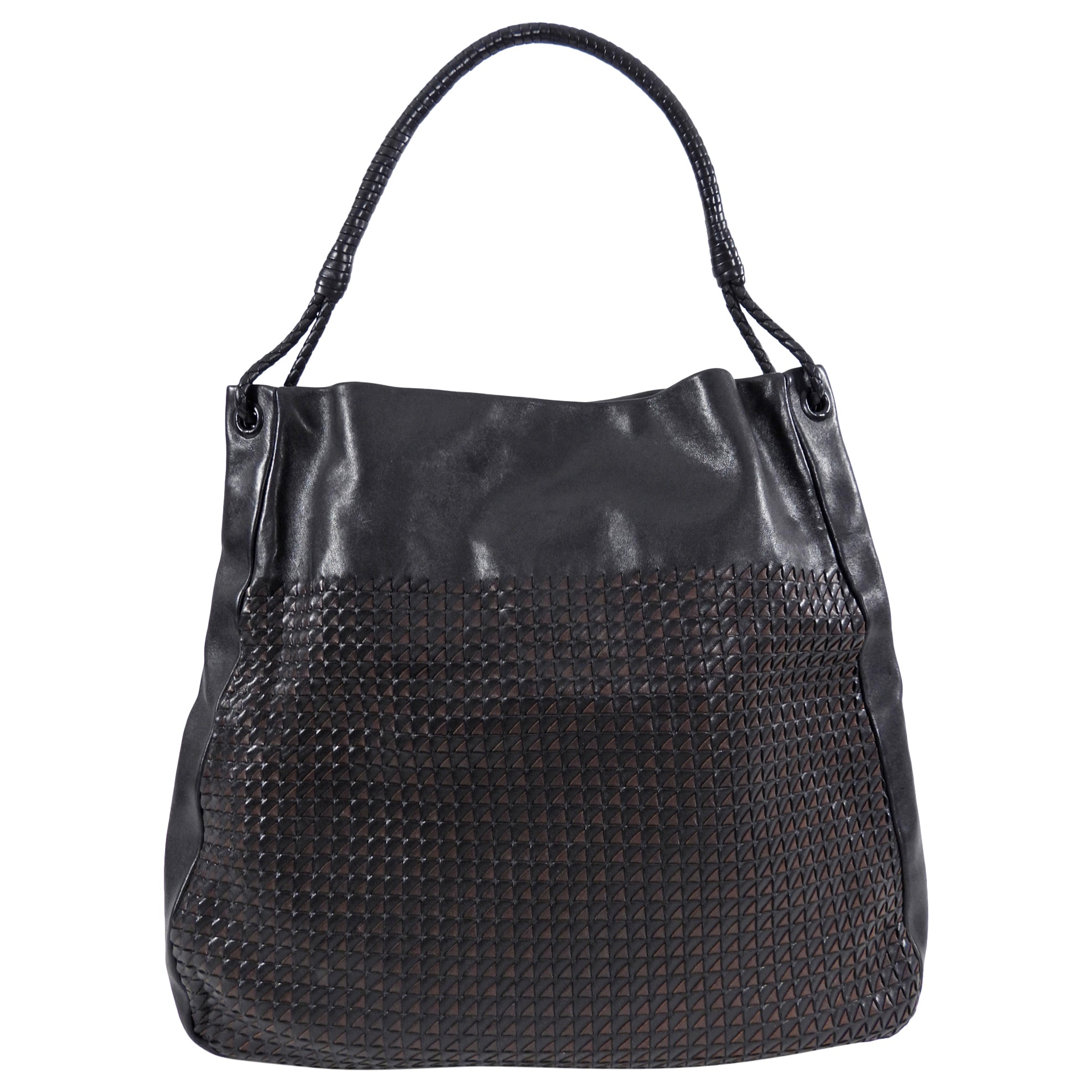Bottega Veneta Large Black and Brown Woven Leather Hobo Bag