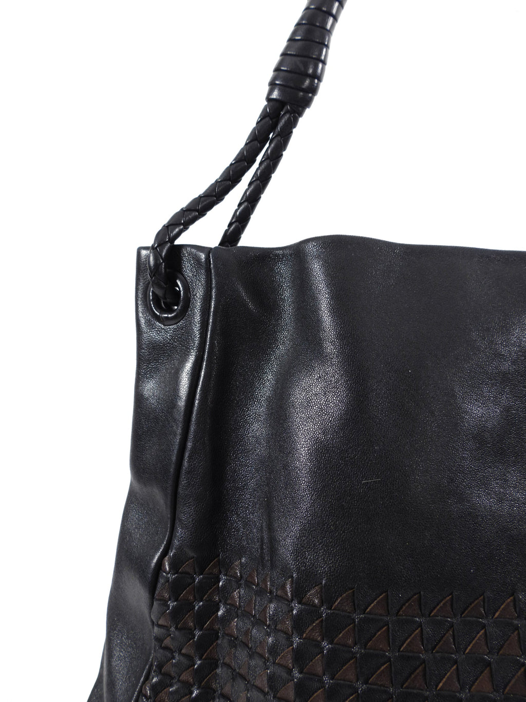 Bottega Veneta Large Black and Brown Woven Leather Hobo Bag