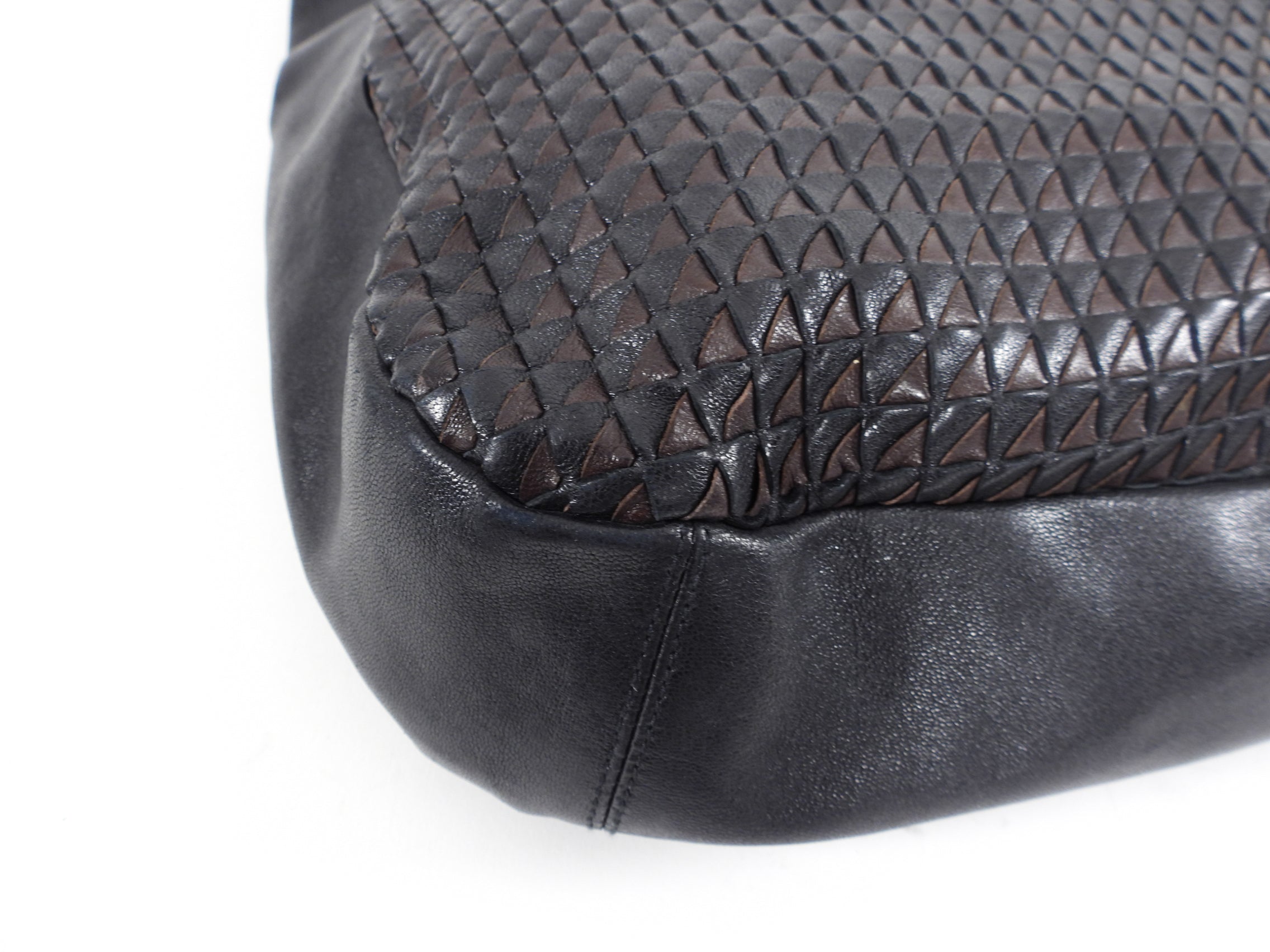 Bottega Veneta Large Black and Brown Woven Leather Hobo Bag