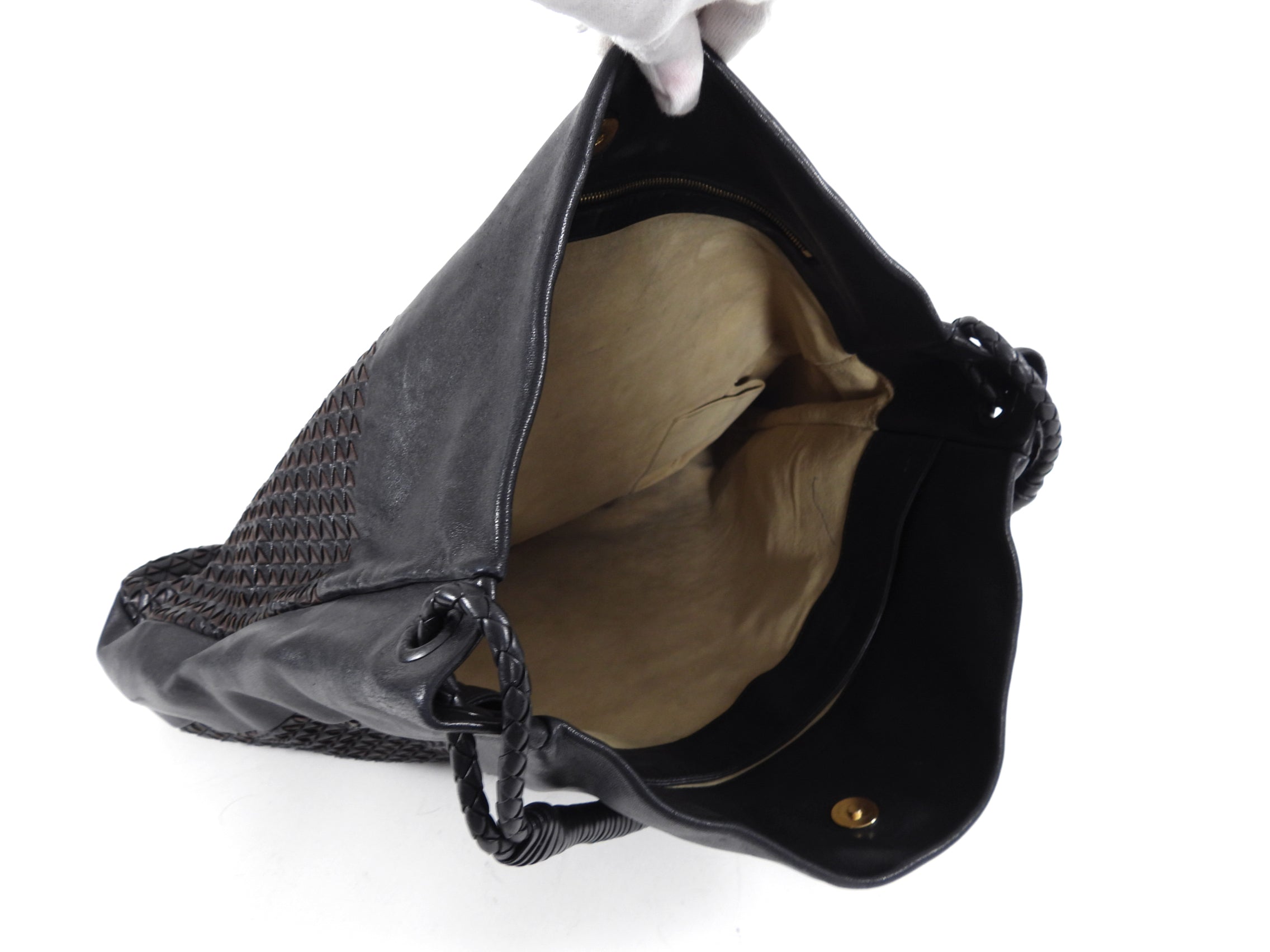 Bottega Veneta Large Black and Brown Woven Leather Hobo Bag