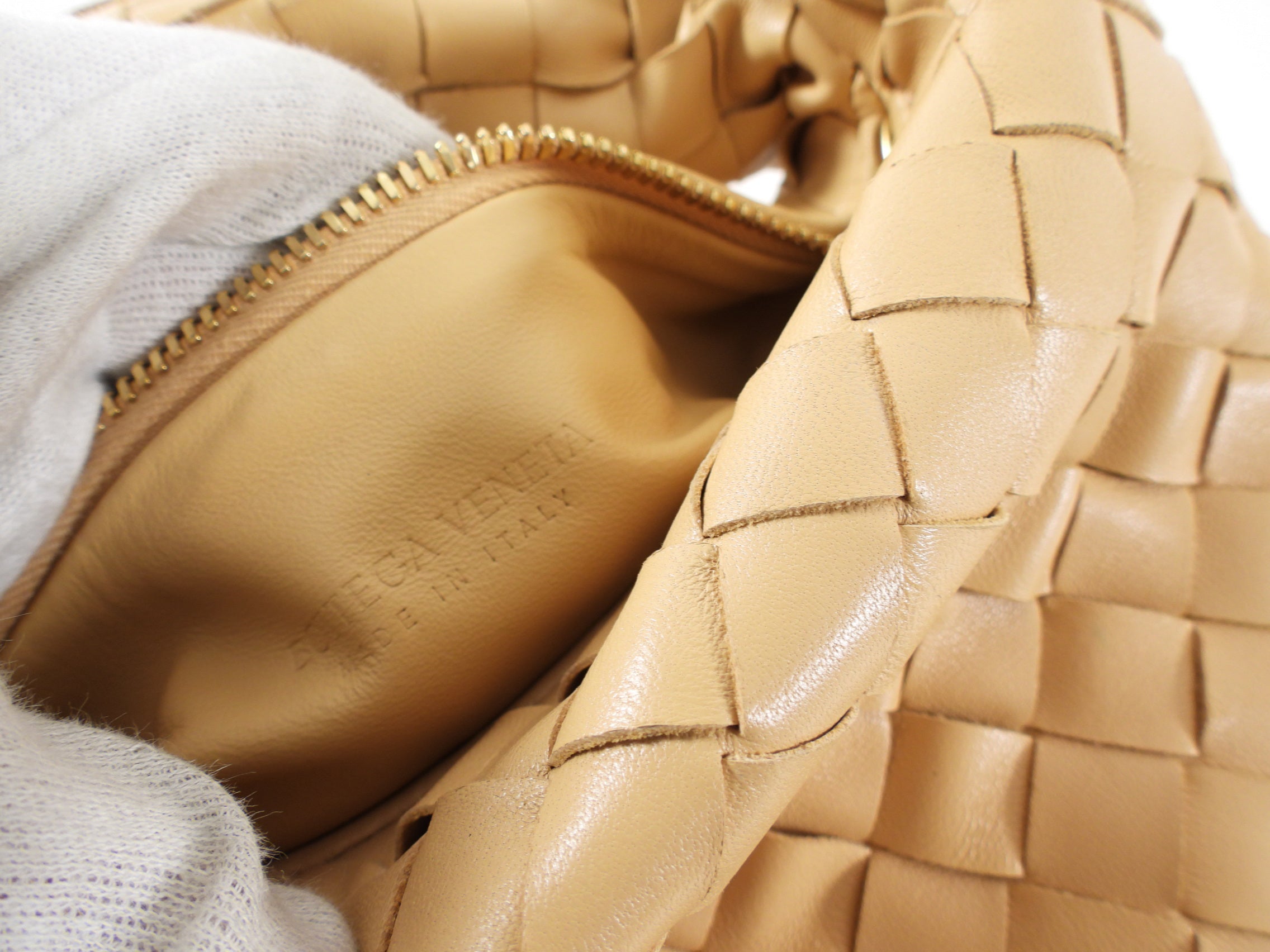 Bottega Veneta Almond Beige Mini Jodie Intrecciato Leather Bag