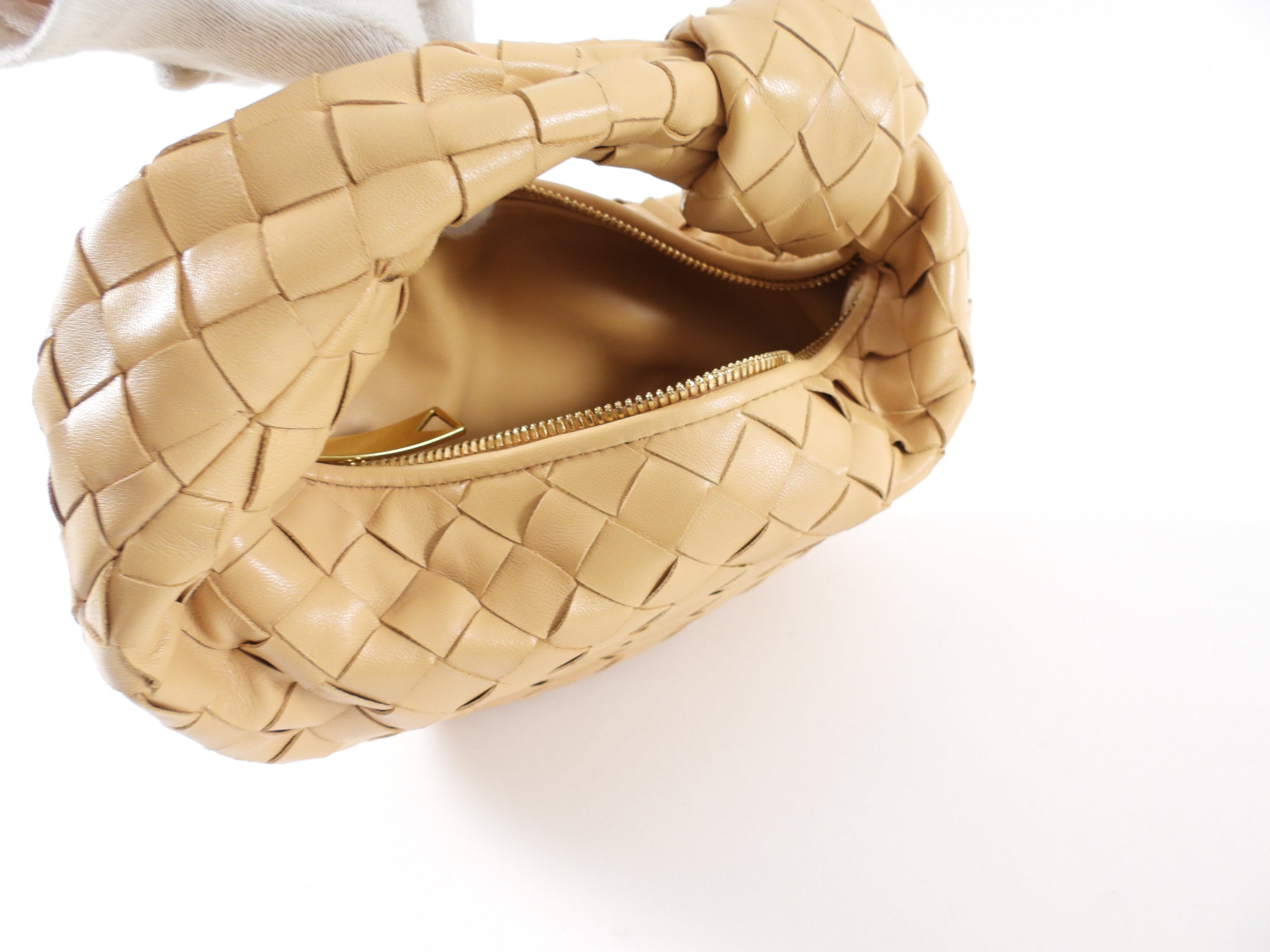Bottega Veneta Almond Beige Mini Jodie Intrecciato Leather Bag
