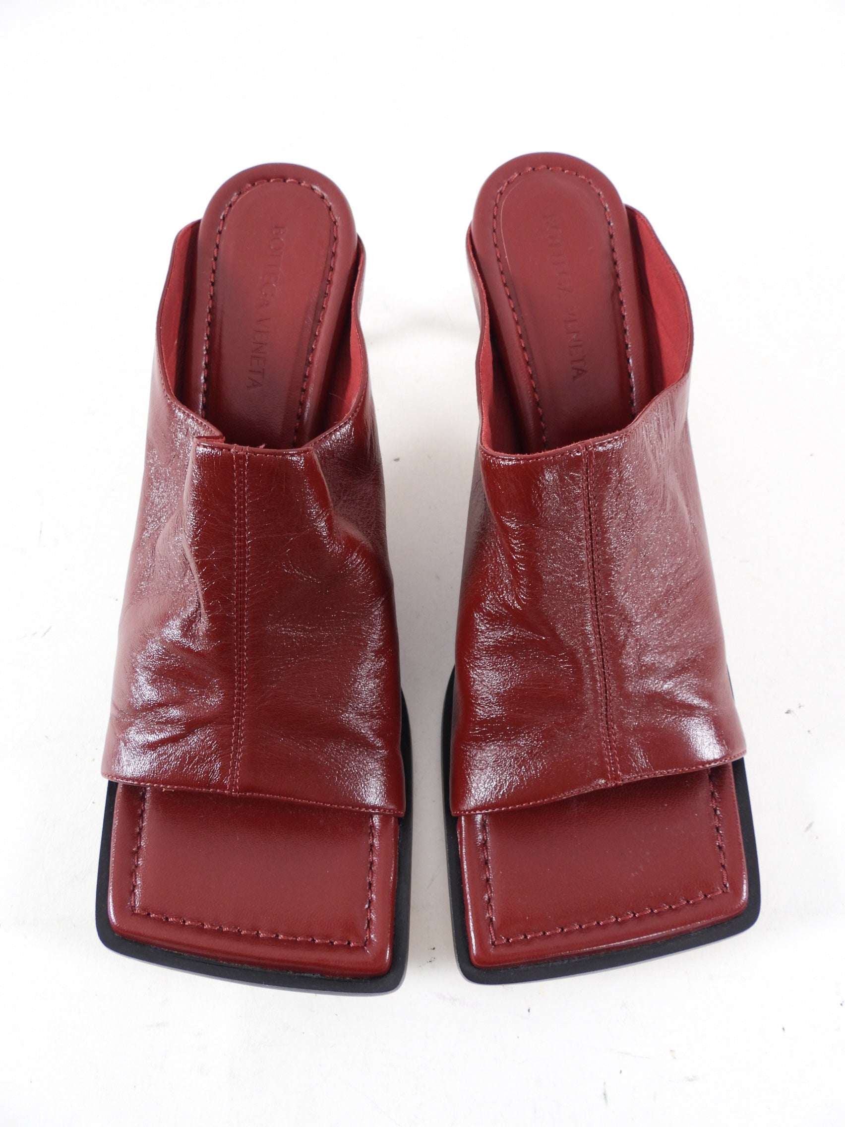 Bottega Veneta Burgundy Glove Leather Mule with Metal Heel - 39