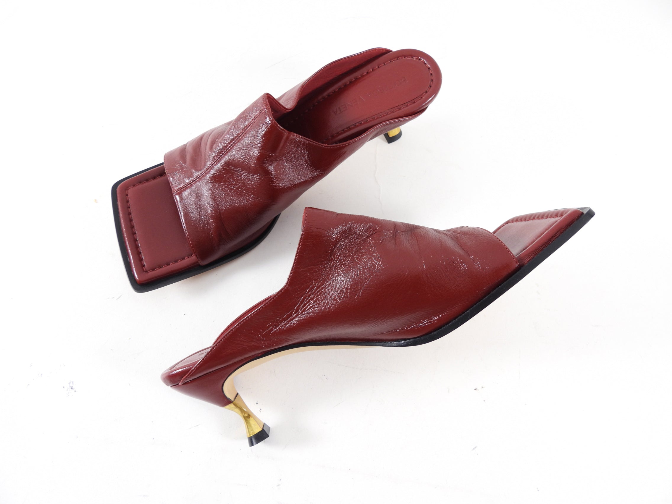 Bottega Veneta Burgundy Glove Leather Mule with Metal Heel - 39