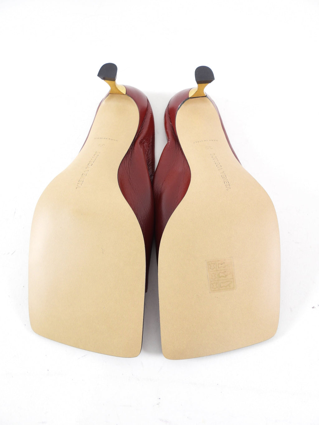 Bottega Veneta Burgundy Glove Leather Mule with Metal Heel - 39