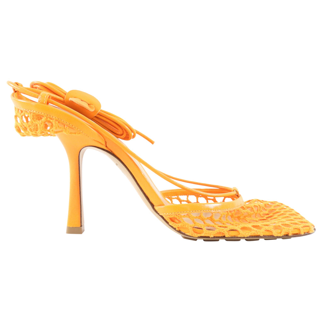 Bottega Veneta Orange Mesh Wrap Tie Heels - 37.5