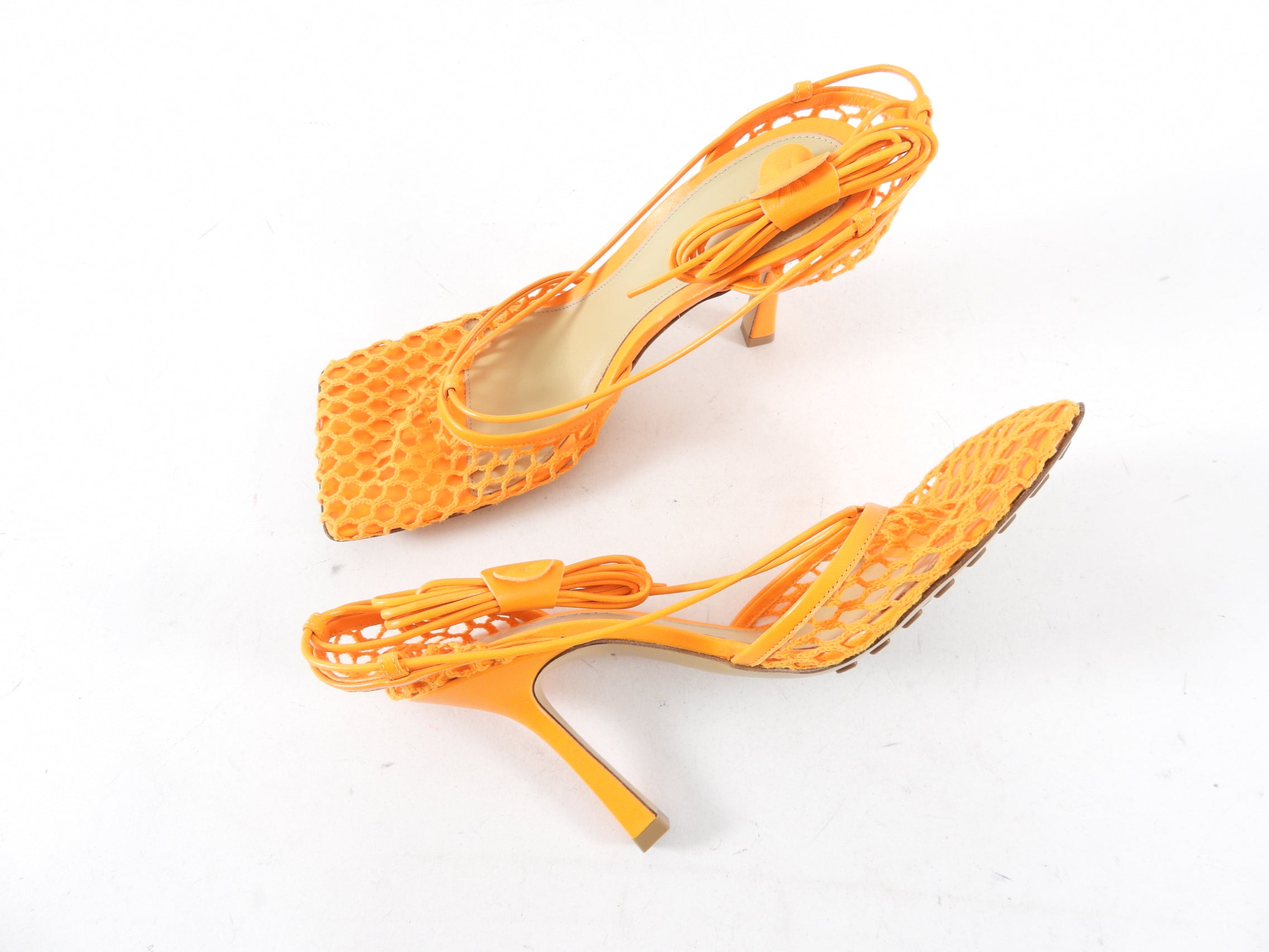 Bottega Veneta Orange Mesh Wrap Tie Heels - 37.5