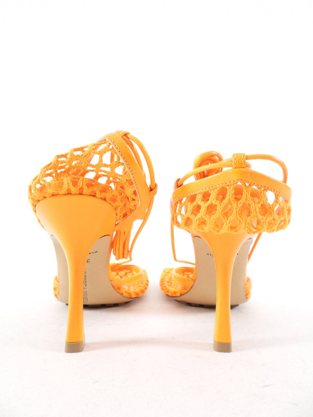 Bottega Veneta Orange Mesh Wrap Tie Heels - 37.5