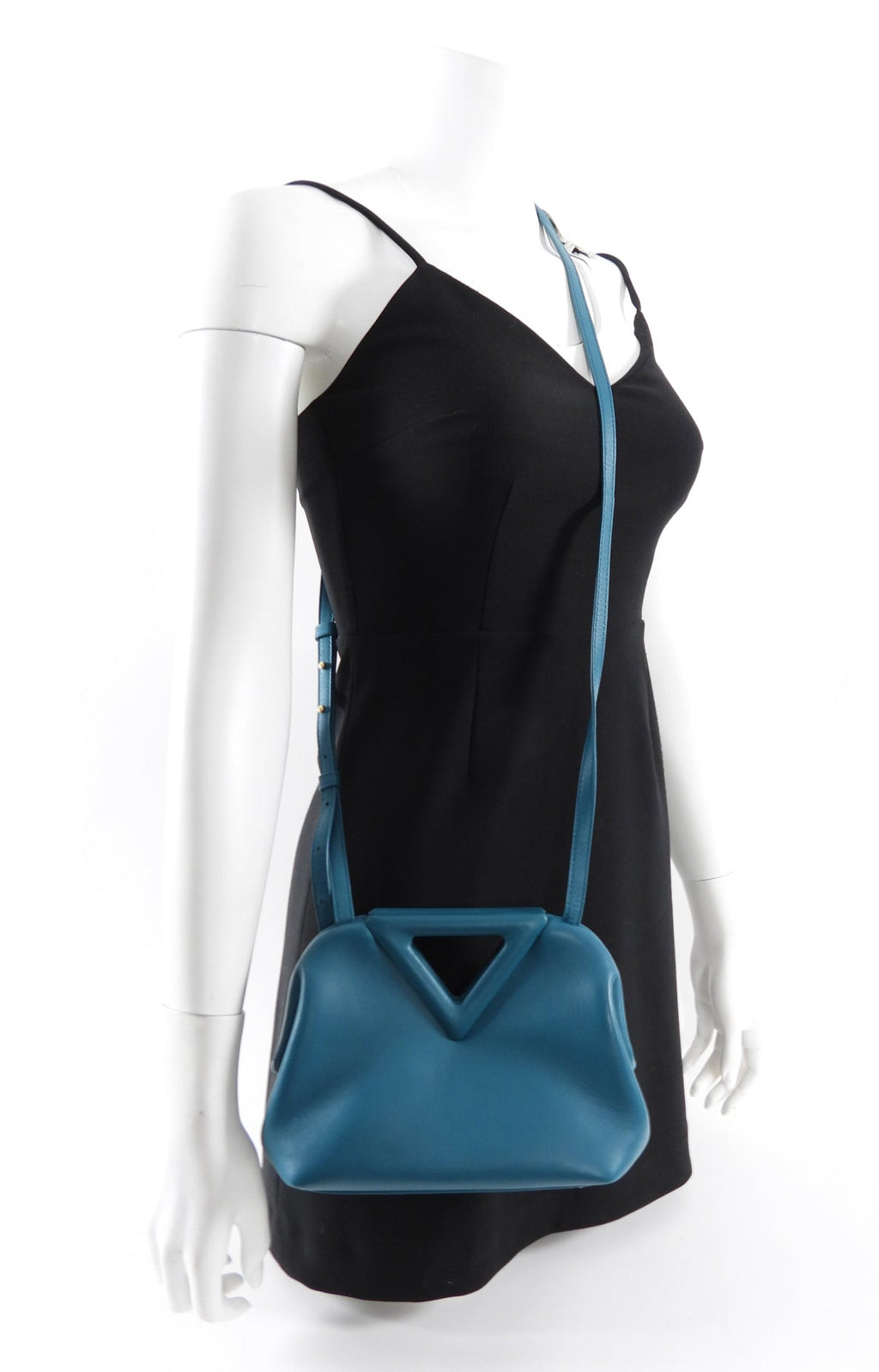 Bottega Veneta Small Teal Leather Point Crossbody Bag