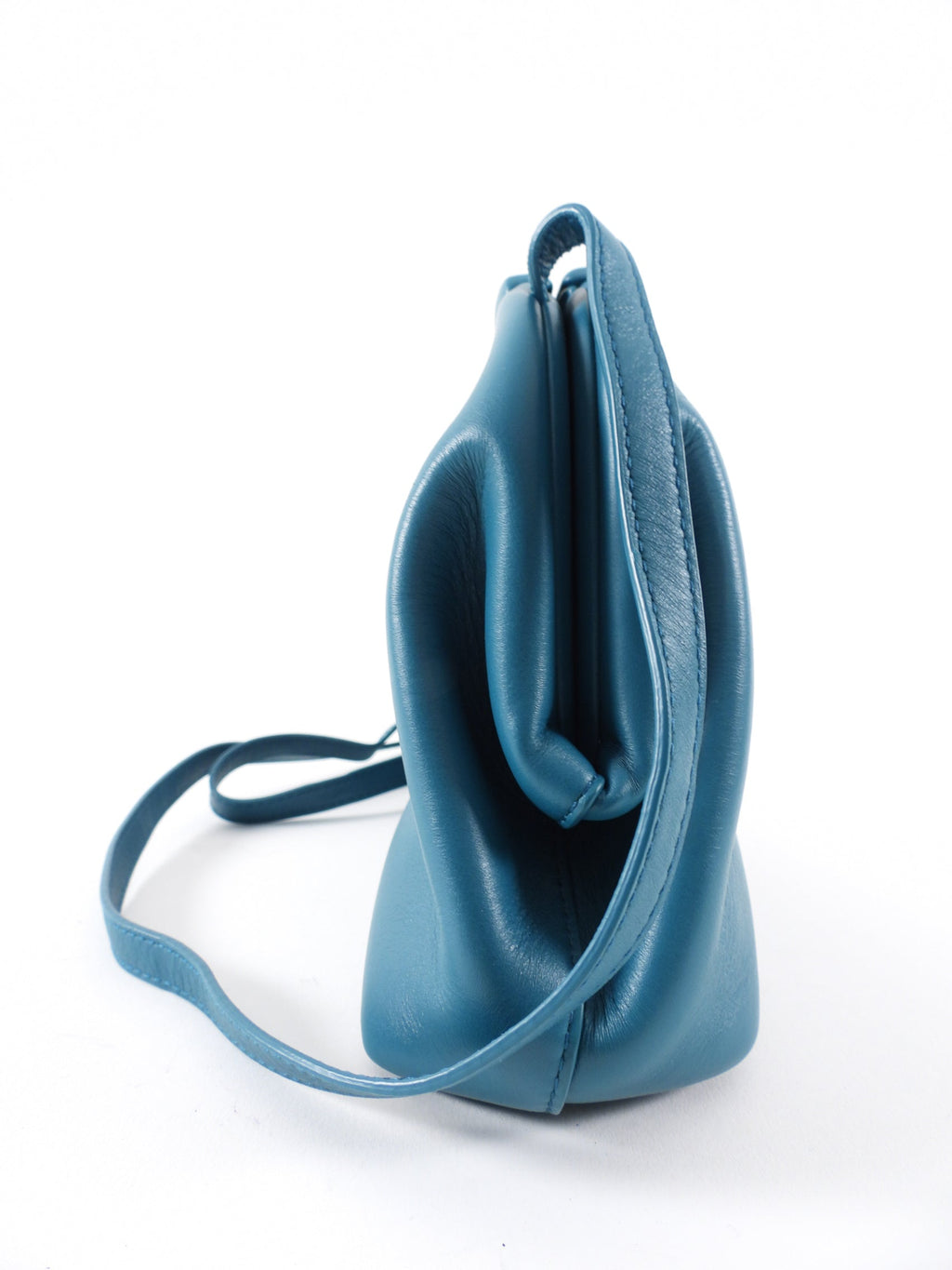Bottega Veneta Small Teal Leather Point Crossbody Bag