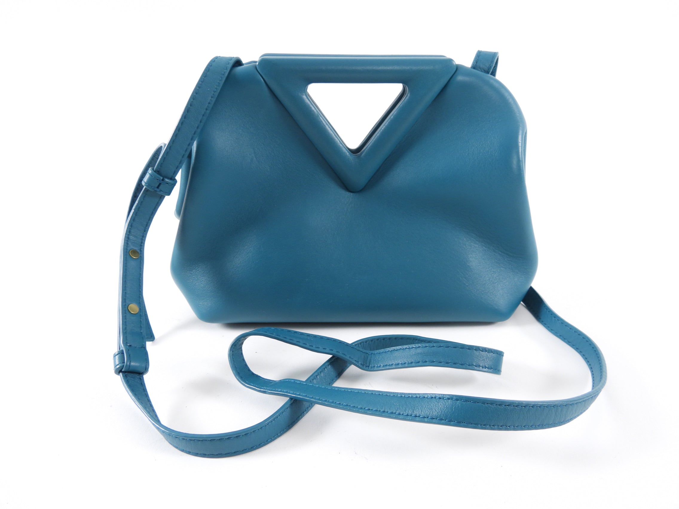 Bottega Veneta Small Teal Leather Point Crossbody Bag