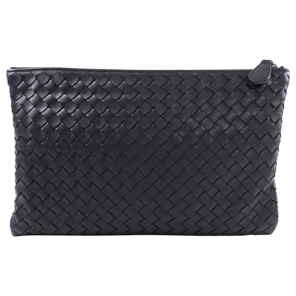 Bottega Veneta Black Intrecciato Leather Small Pouch Clutch
