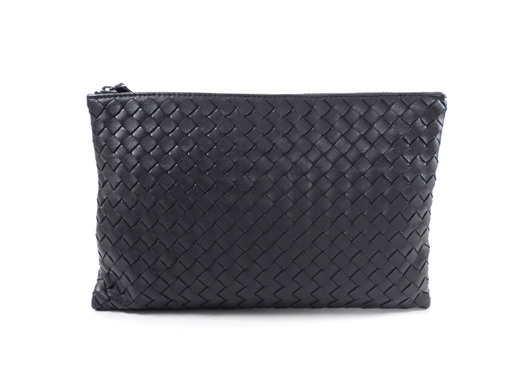 Bottega Veneta Black Intrecciato Leather Small Pouch Clutch