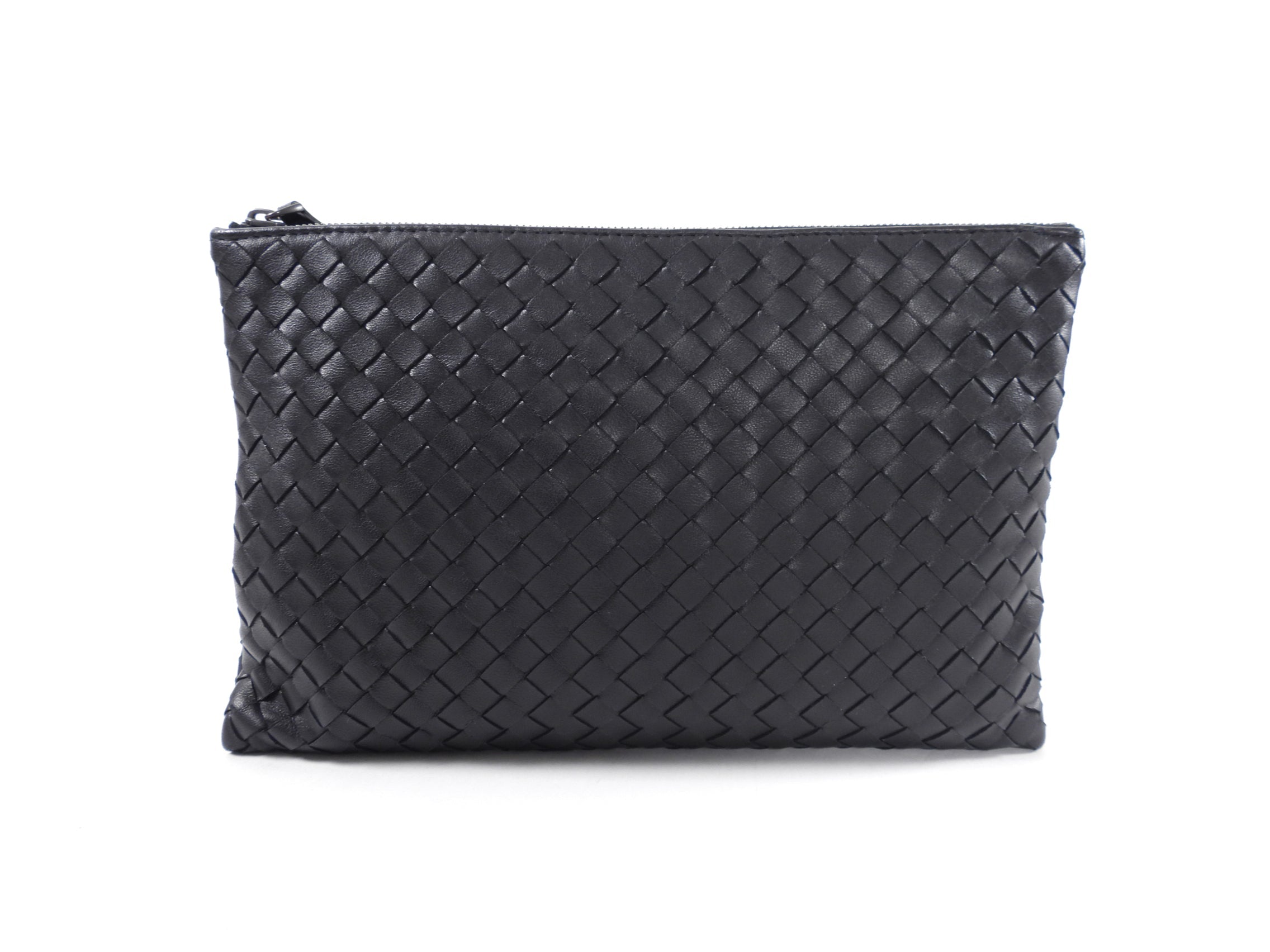 Bottega Veneta Black Intrecciato Leather Small Pouch Clutch