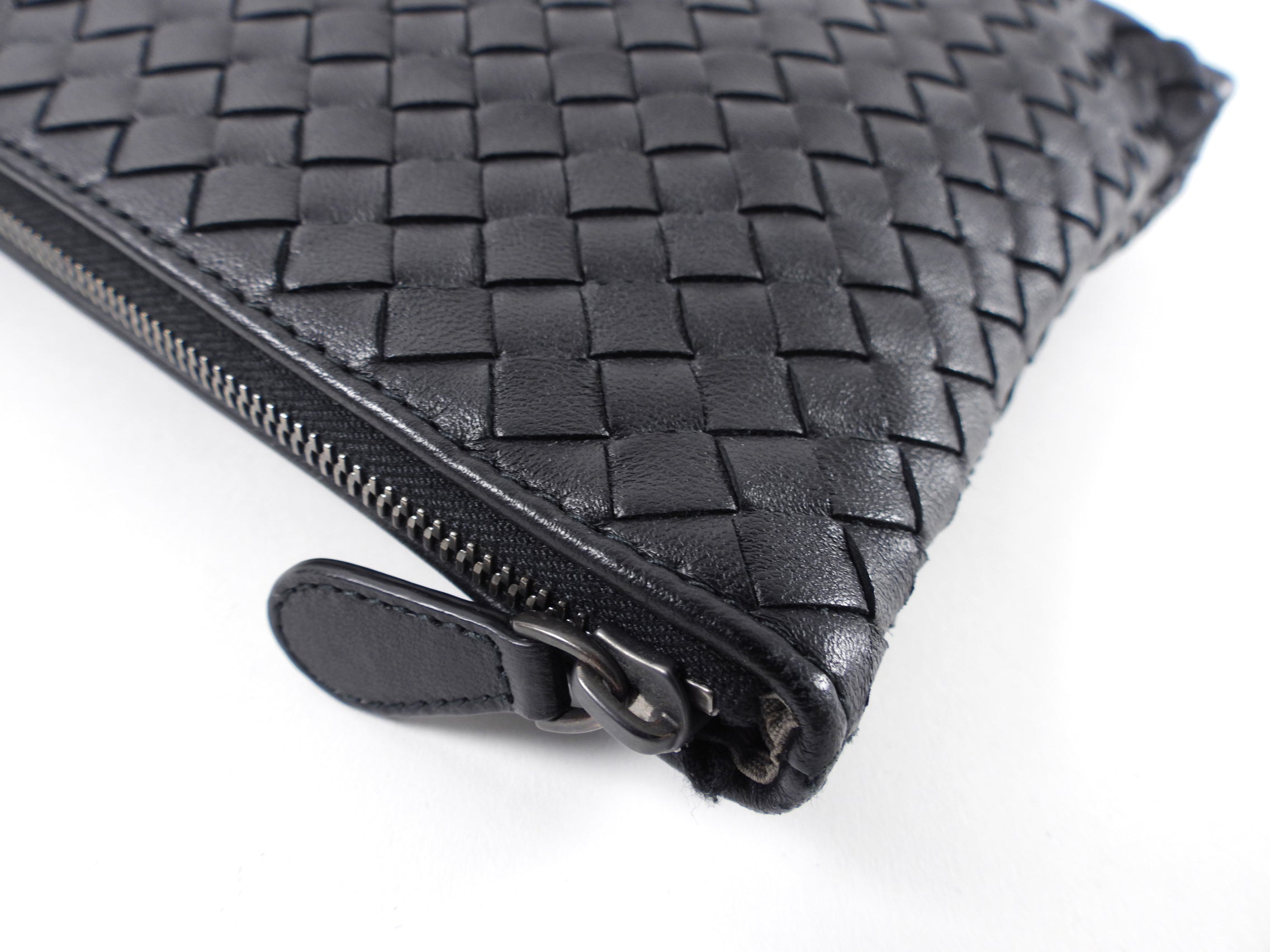 Bottega Veneta Black Intrecciato Leather Small Pouch Clutch