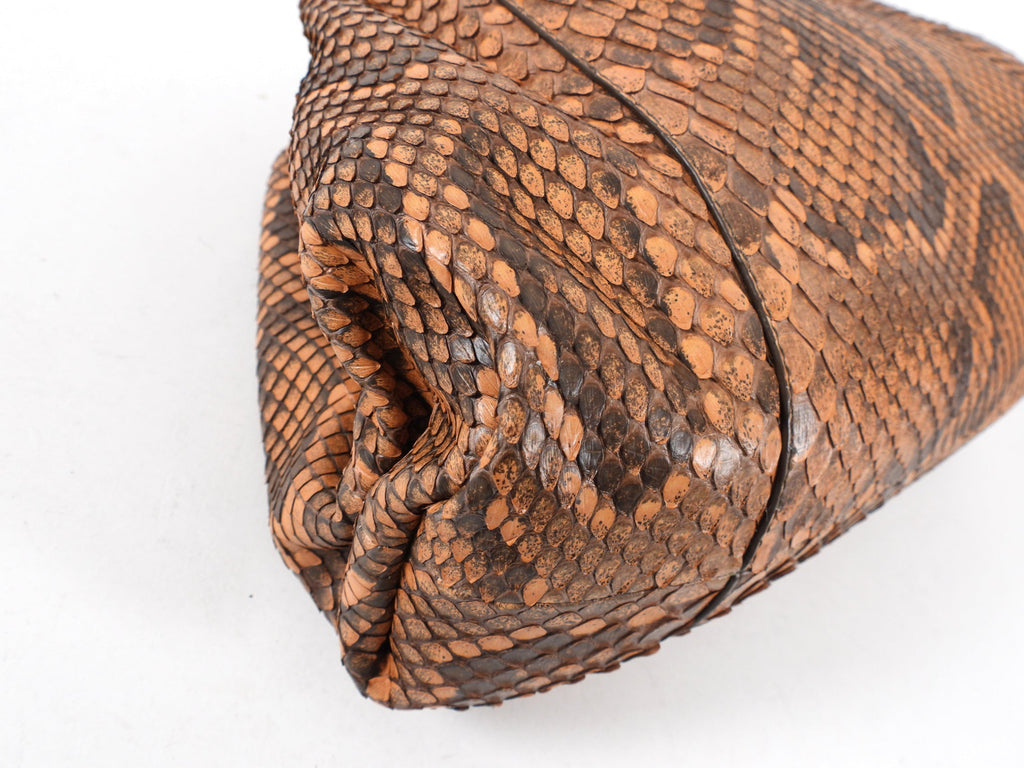 Bottega Veneta Tan Brown Python Large The Pouch Clutch Bag