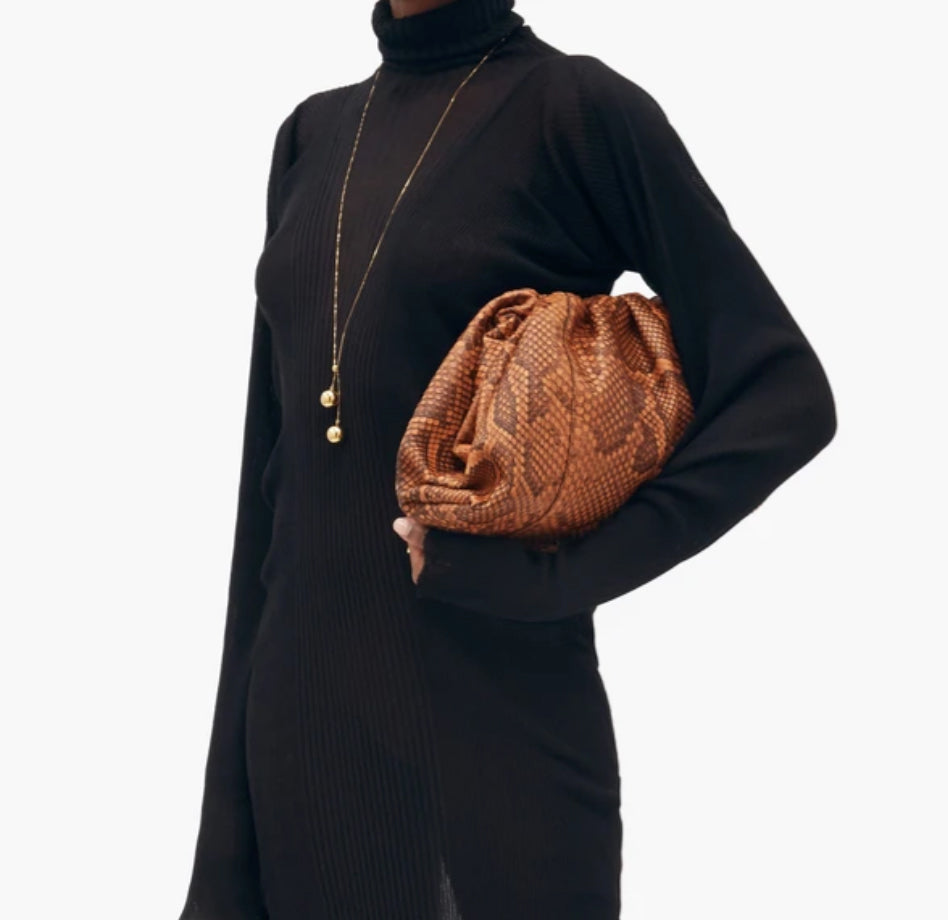 Bottega Veneta Tan Brown Python Large The Pouch Clutch Bag