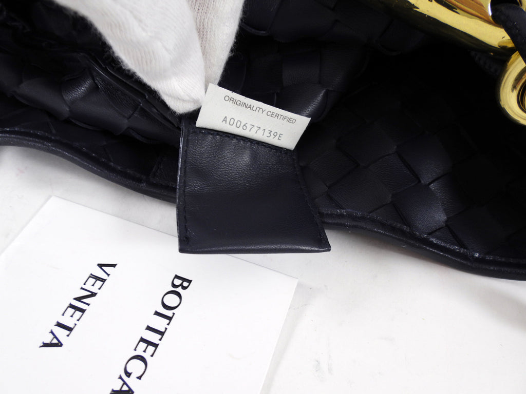 Bottega Veneta Navy Intrecciato Leather Medium Sardine Chain Bag