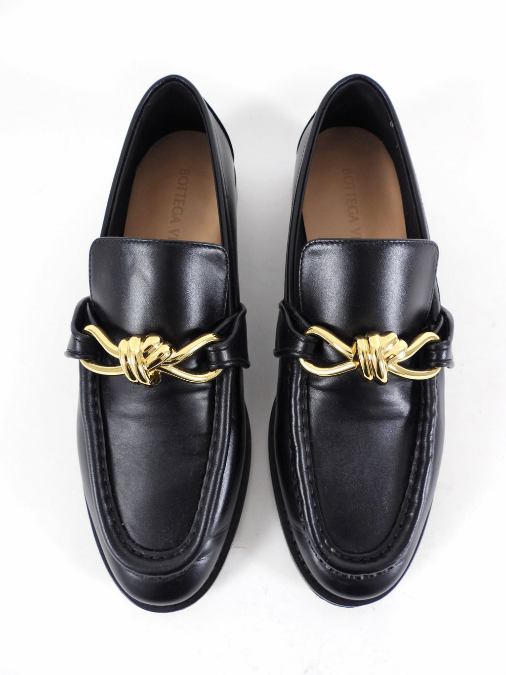 Bottega Veneta Black Leather and Gold Metal Astaire Loafer - 39.5