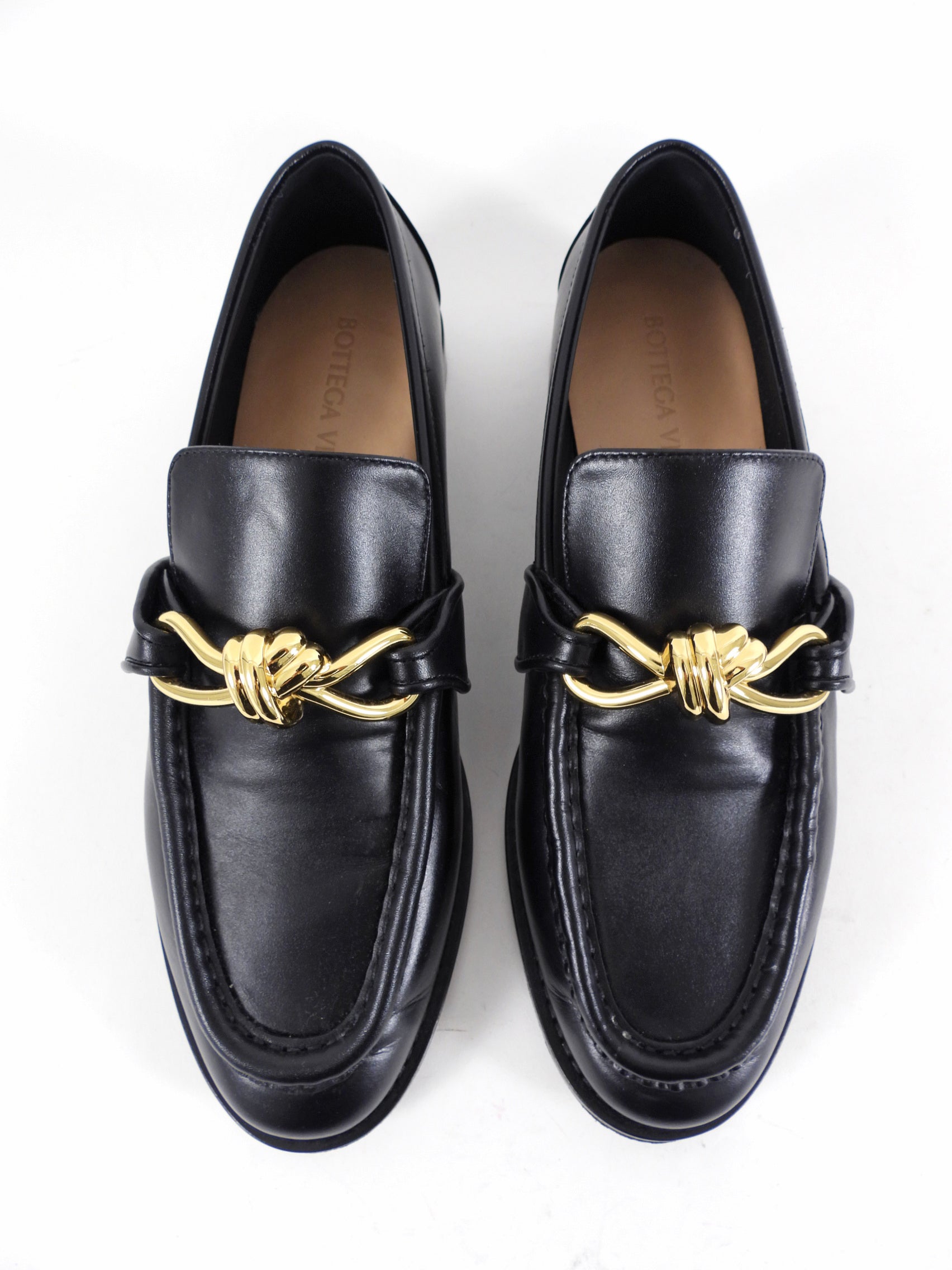 Bottega Veneta Black Leather and Gold Metal Astaire Loafer - 39.5