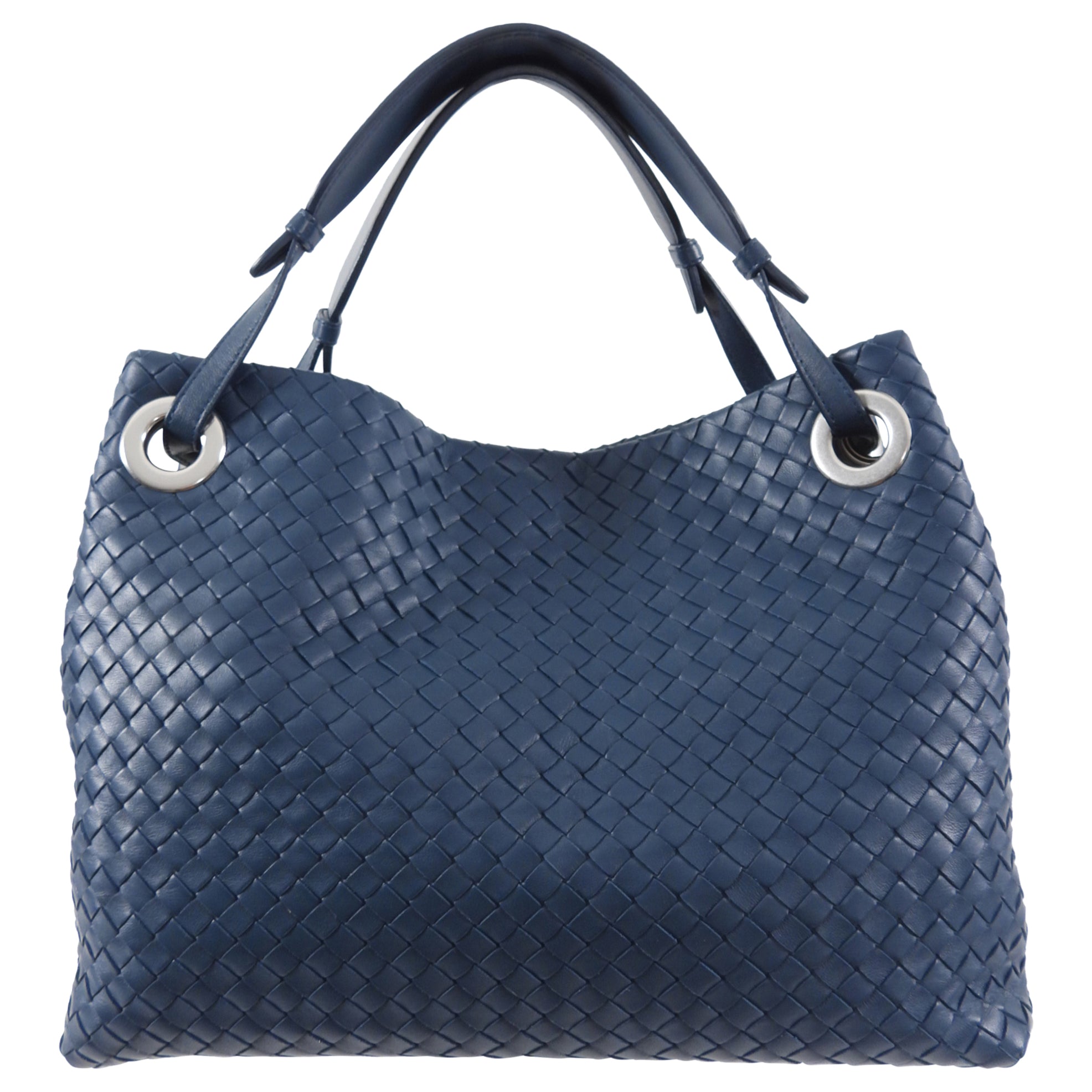 Bottega Veneta Dark Teal Blue Intrecciato Leather Garda Tote Bag