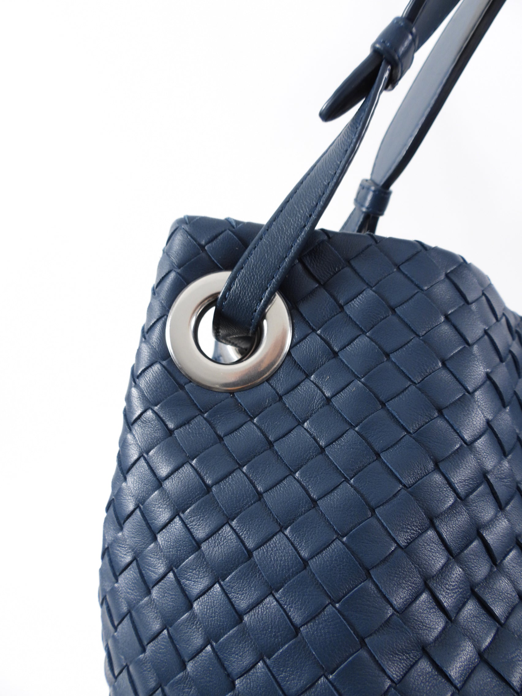 Bottega Veneta Dark Teal Blue Intrecciato Leather Garda Tote Bag