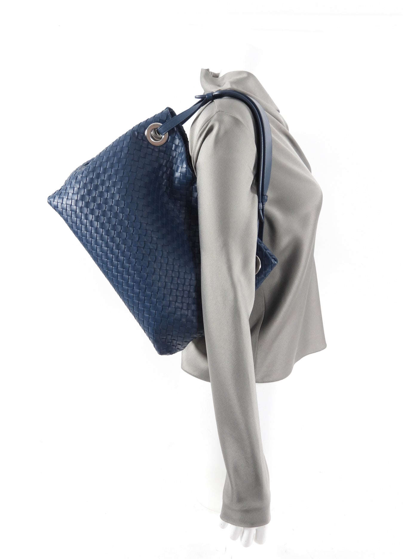 Bottega Veneta Dark Teal Blue Intrecciato Leather Garda Tote Bag