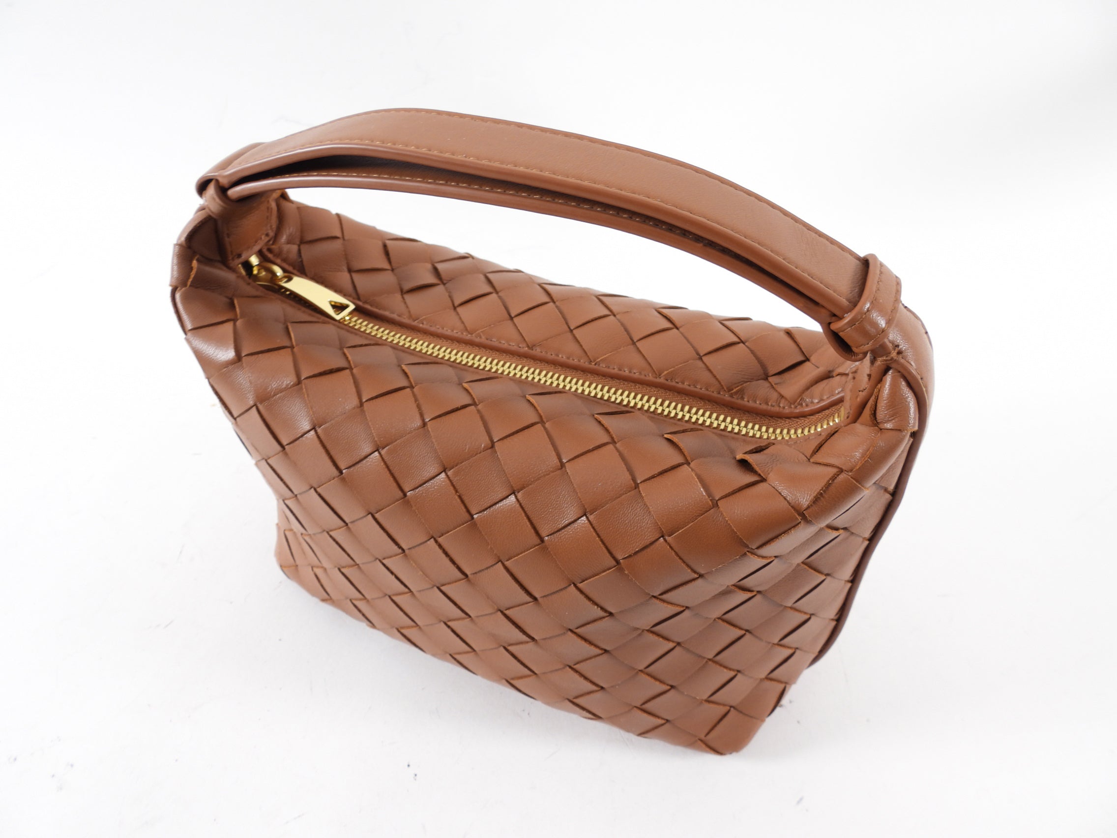 Bottega Veneta Caramel Brown Intrecciato Leather Mini Wallace Bag