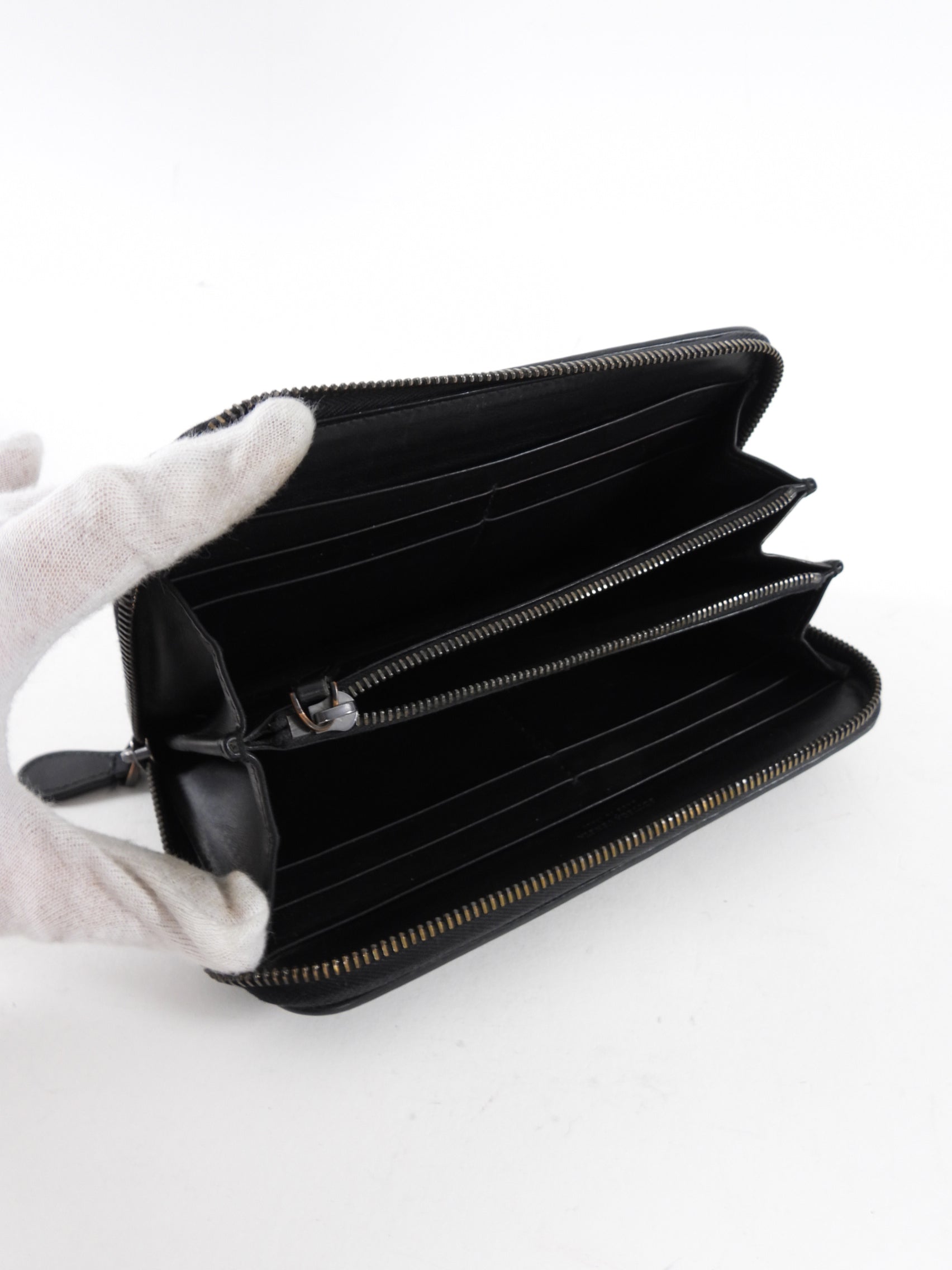 Bottega Veneta Black Intrecciato Leather Continental Zip Wallet