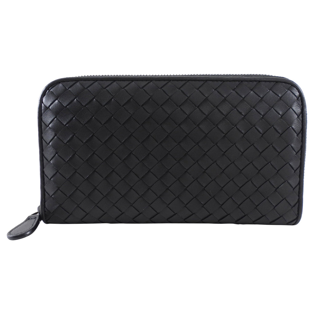 Bottega Veneta Black Intrecciato Leather Zippy Wallet
