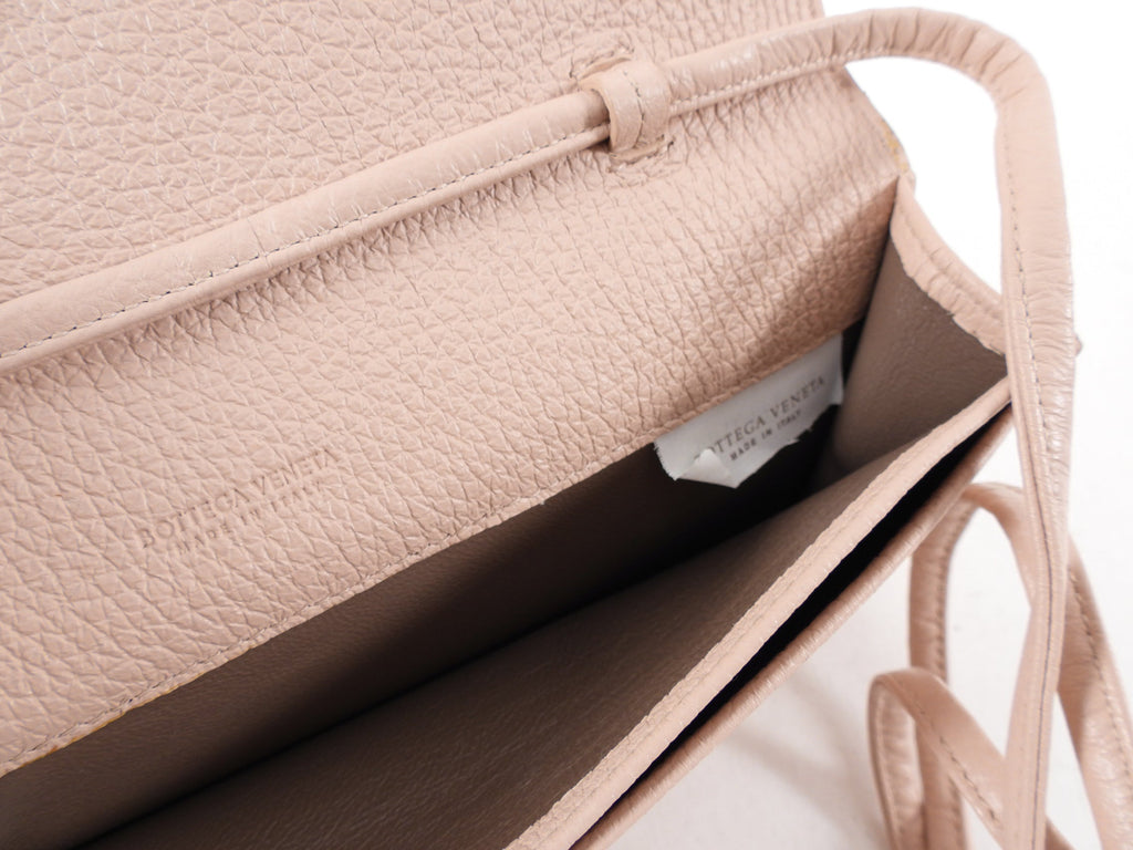 Bottega Veneta Intrecciato Leather Peach Rose Wallet on Strap