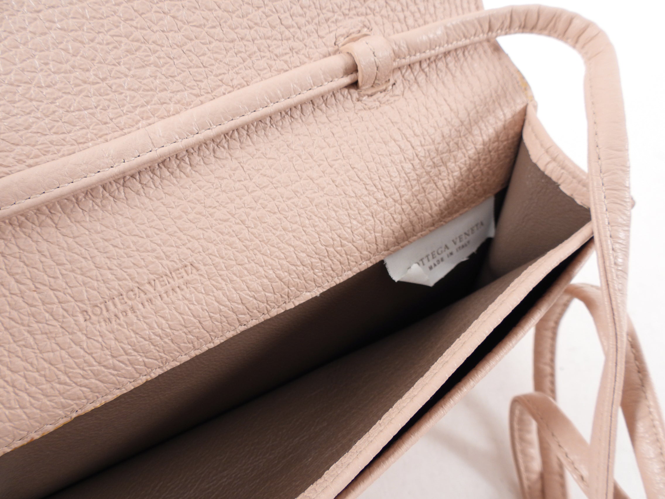 Bottega Veneta Intrecciato Leather Peach Rose Wallet on Strap