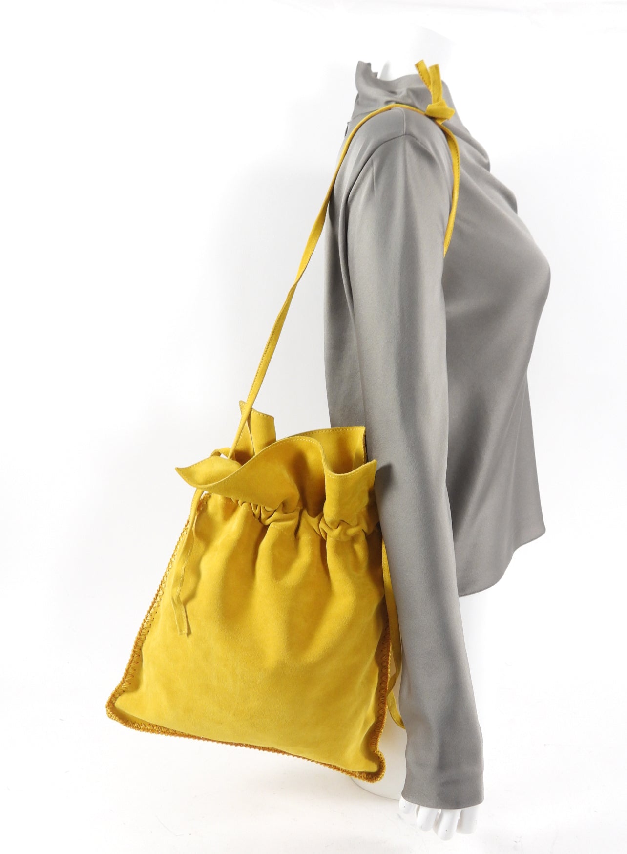 Bottega Veneta Vintage 1980's Yellow Suede Drawstring Bag