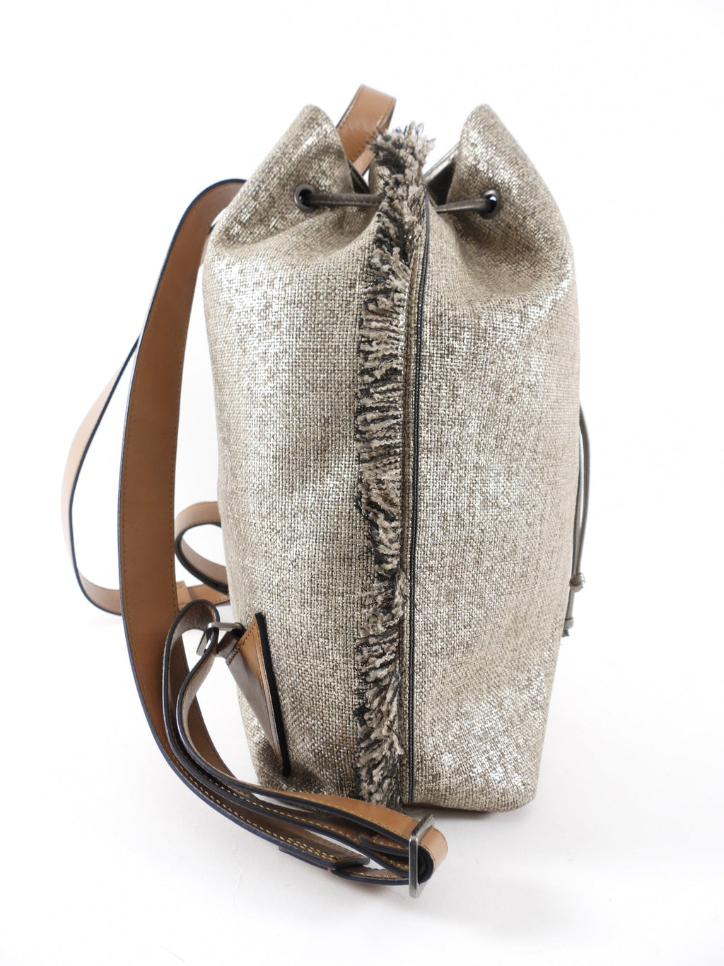 Brunello Cucinelli Gold Metallic Canvas Fringe Backpack
