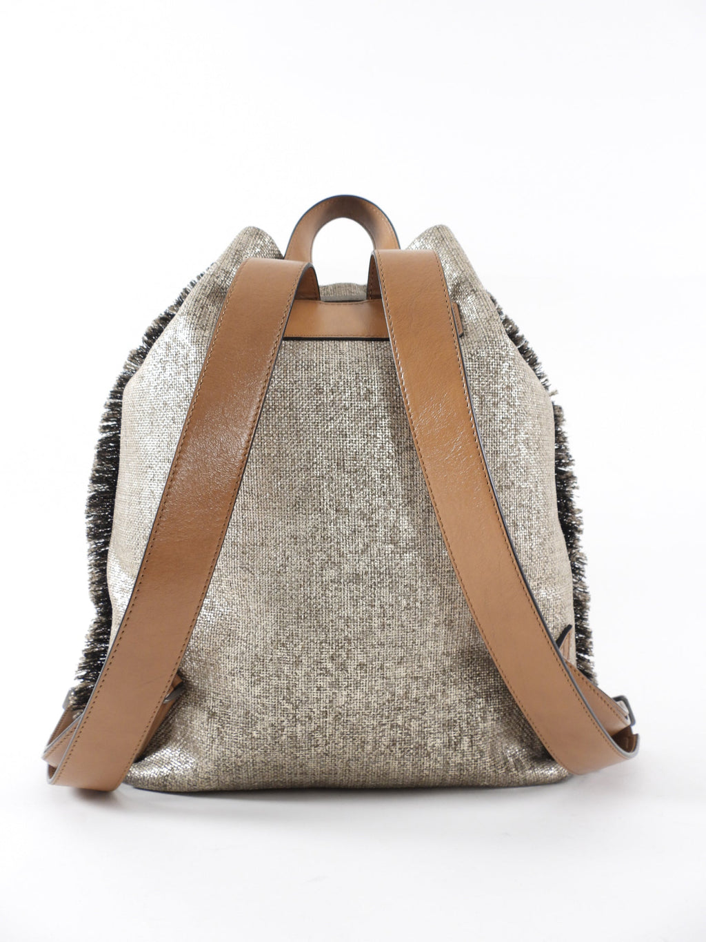 Brunello Cucinelli Gold Metallic Canvas Fringe Backpack